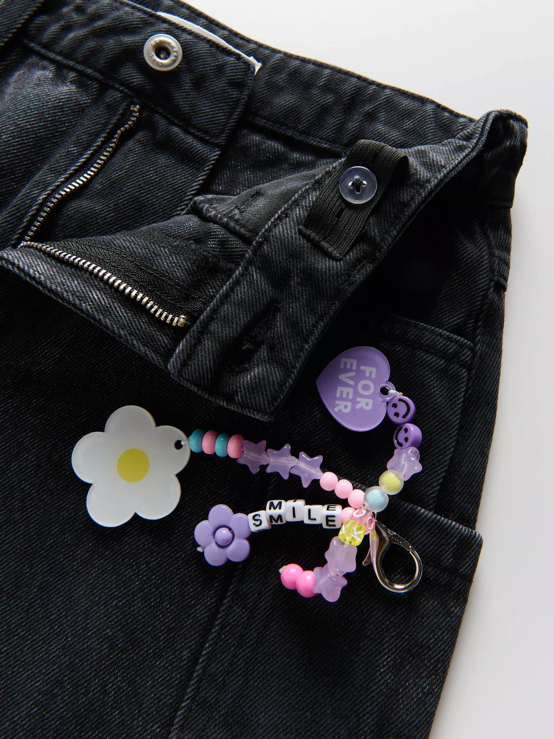 BLACK Denim skirt with keychain, Black, large image number 1