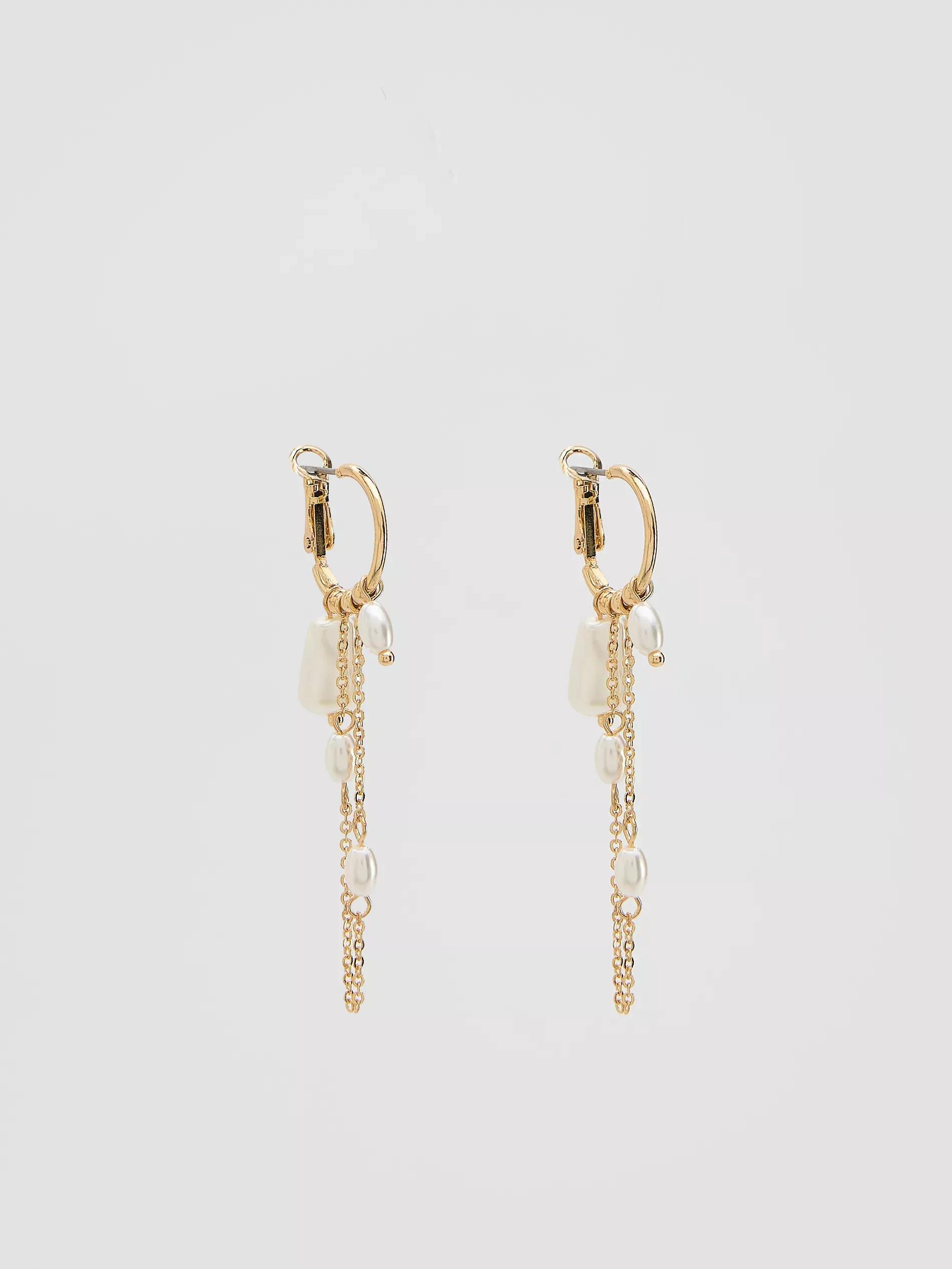 White Dangle Earrings With Beads, , medium
