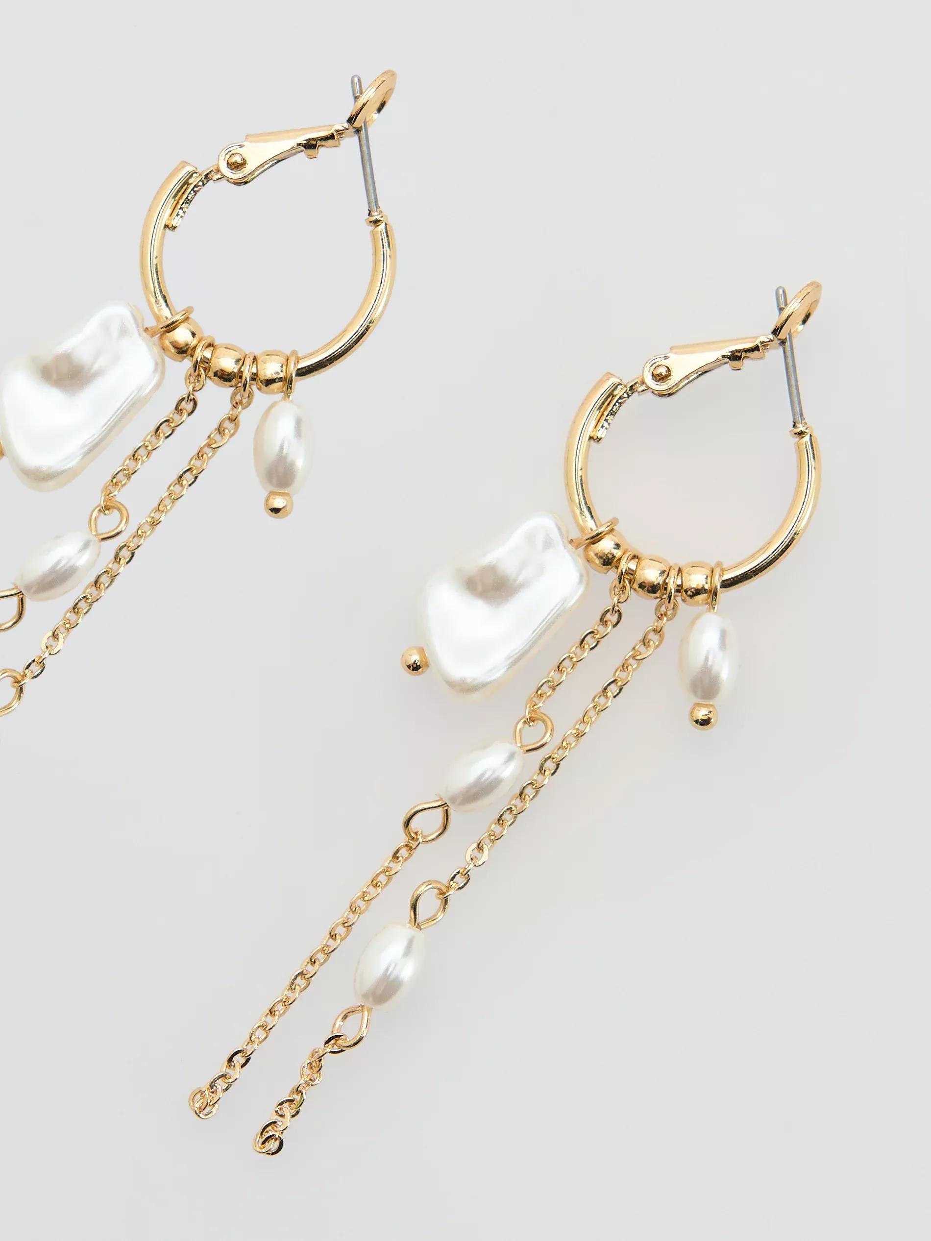 White Dangle Earrings With Beads, White, large image number 1