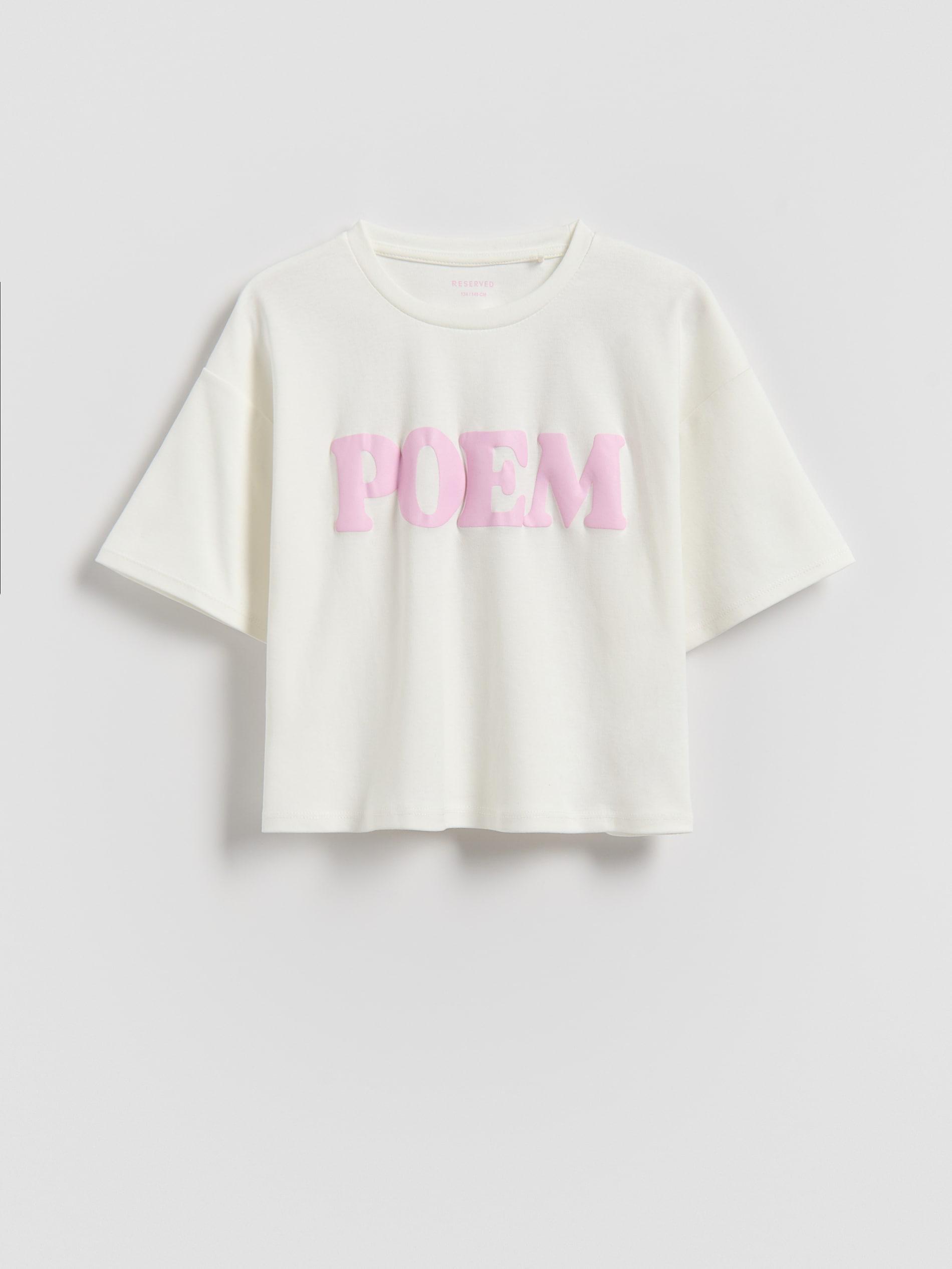 Cream Loose T-Shirt With Print, Ivory, medium