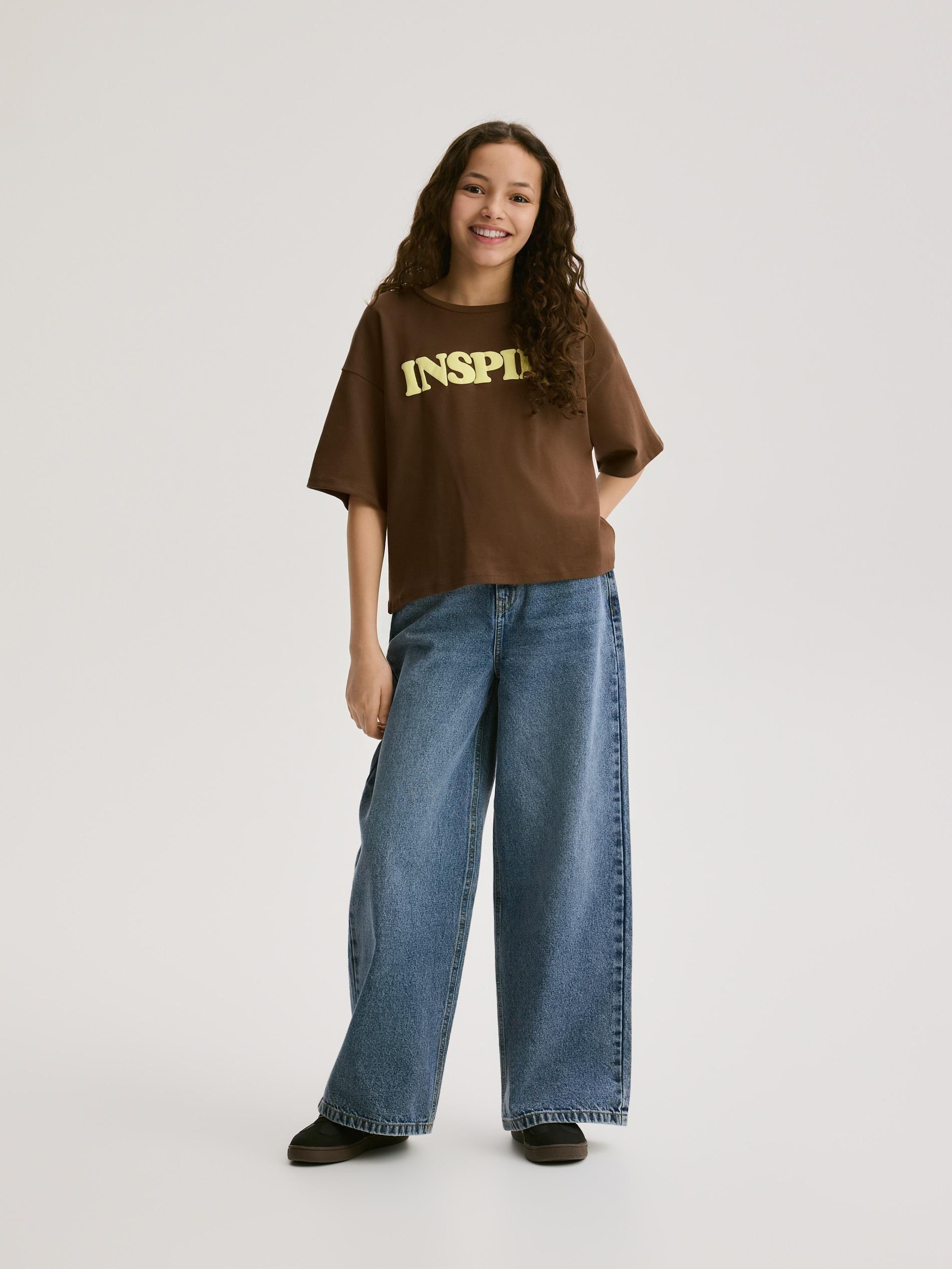 Brown Loose T-Shirt With Print, Brown, medium