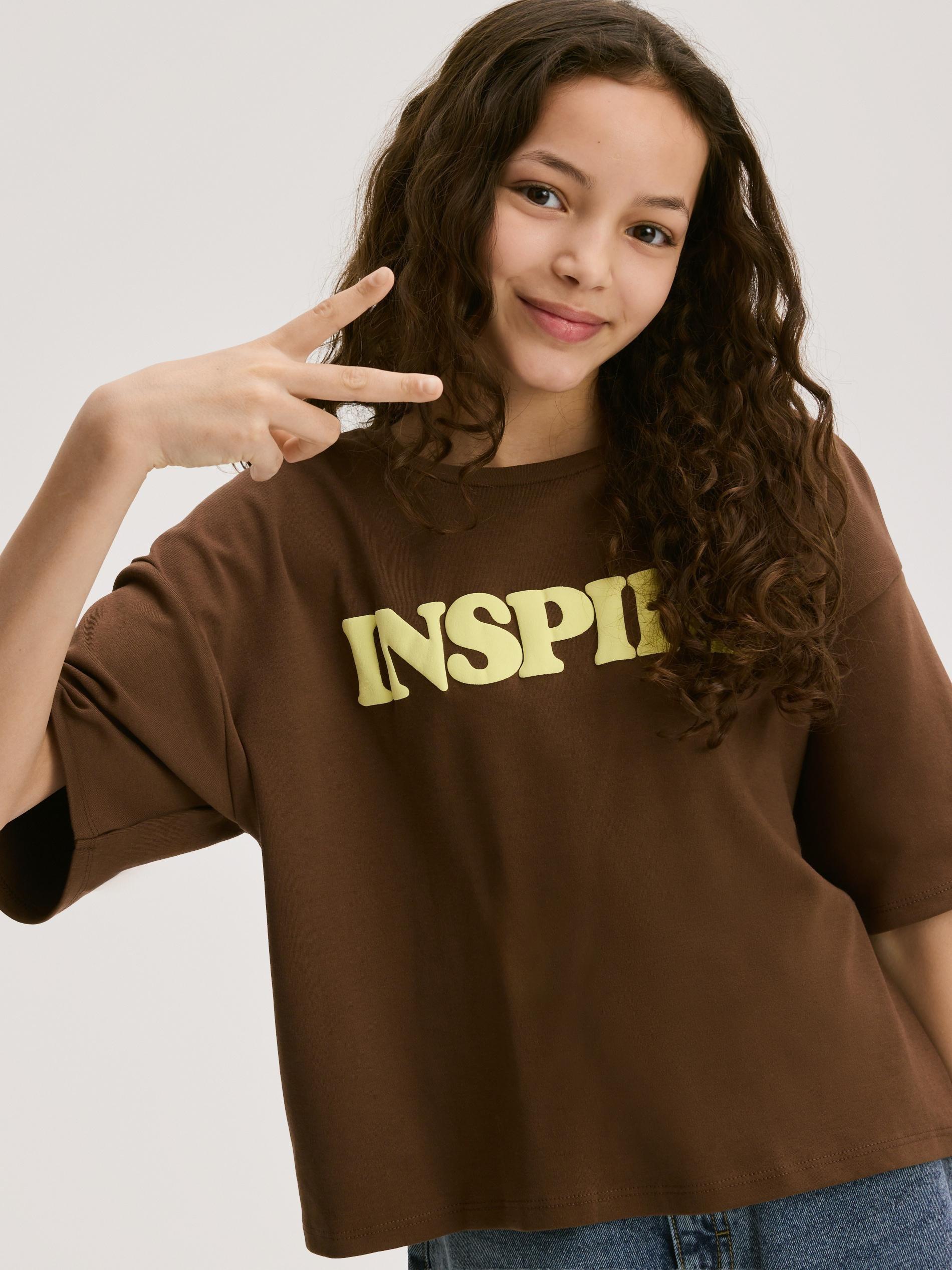 Brown Loose T-Shirt With Print, Brown, large image number 3