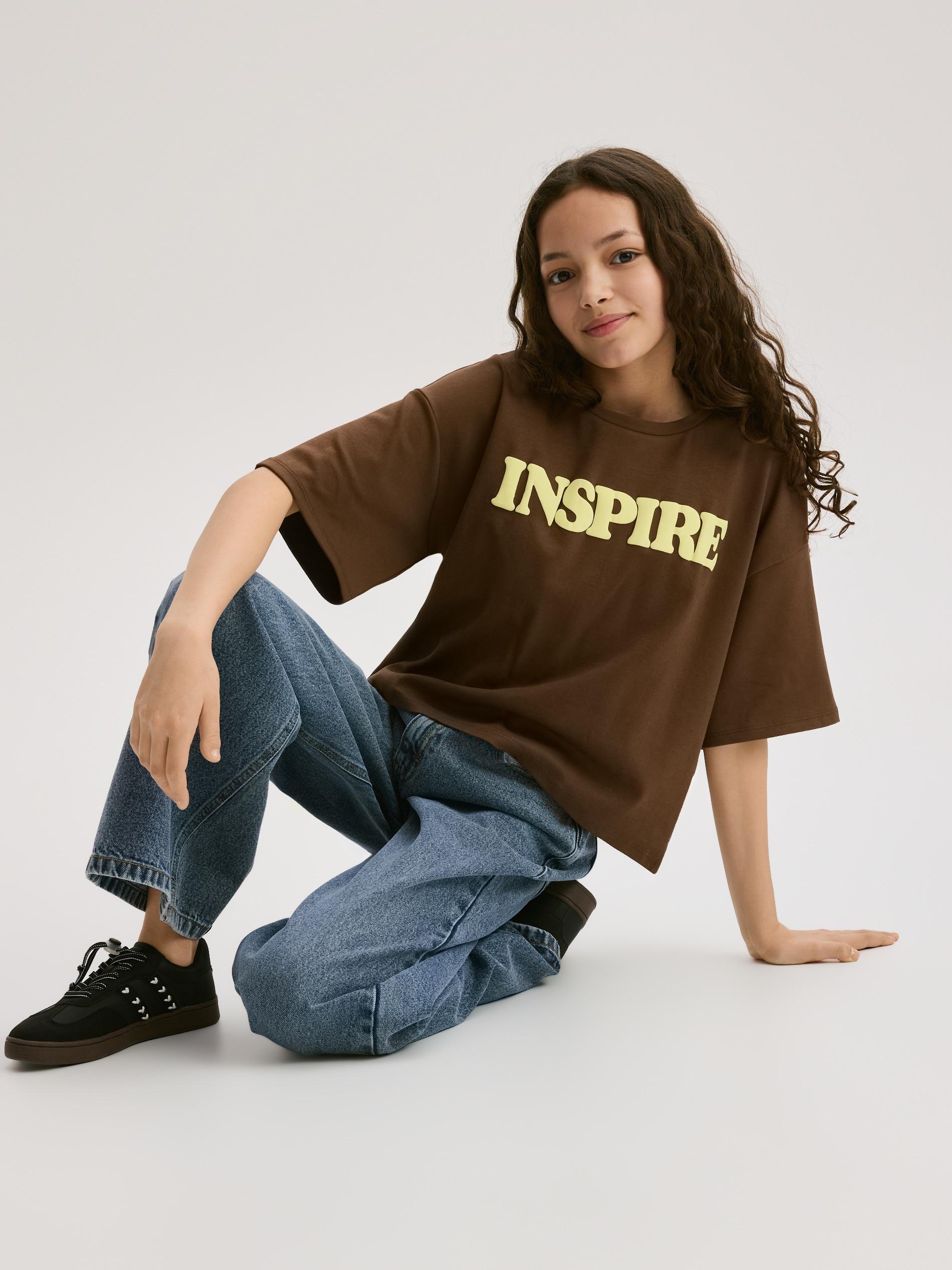 Brown Loose T-Shirt With Print, Brown, large image number 5