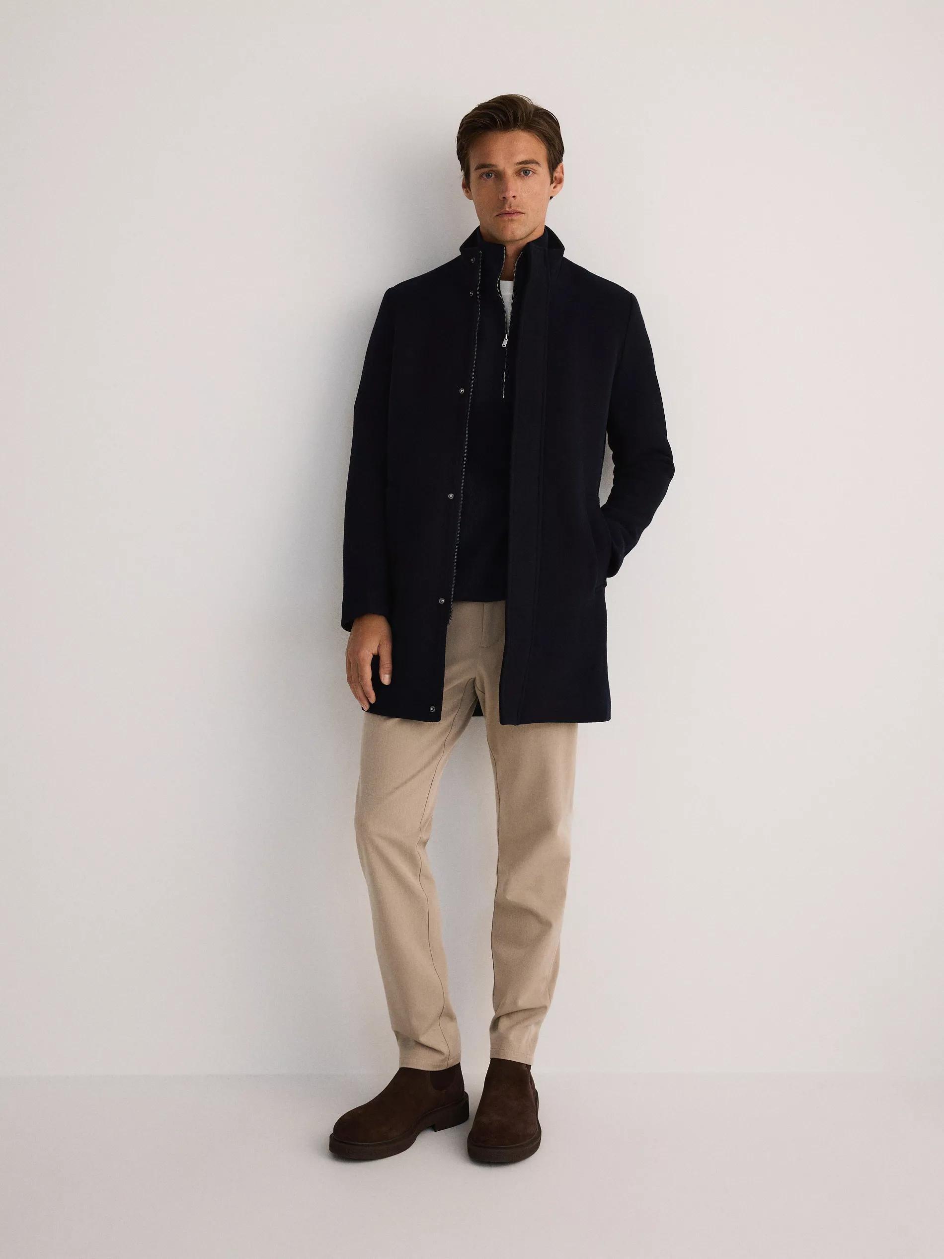 Navy Coat With Added Wool, , large image number 0