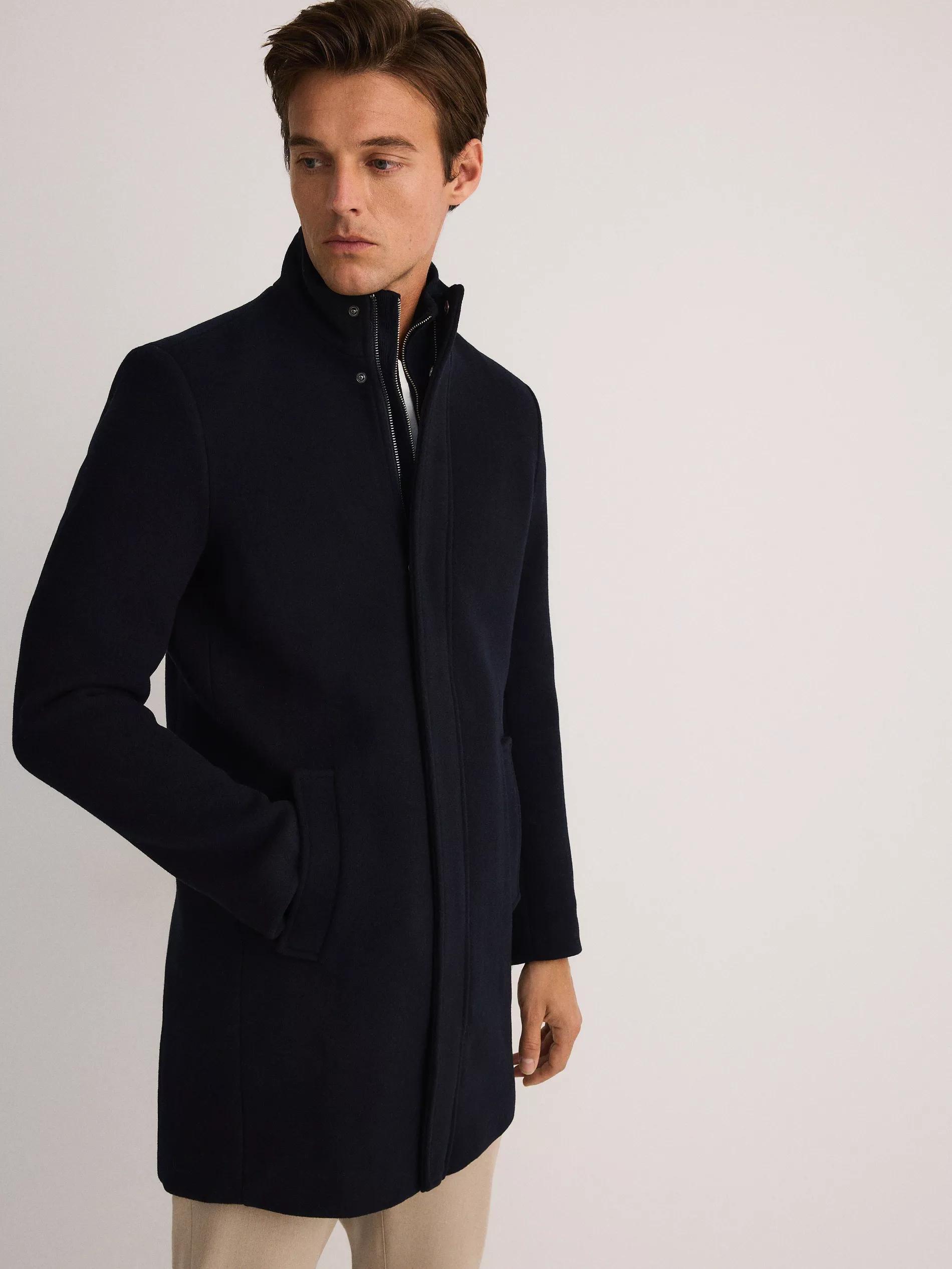 Navy Coat With Added Wool, , large image number 1