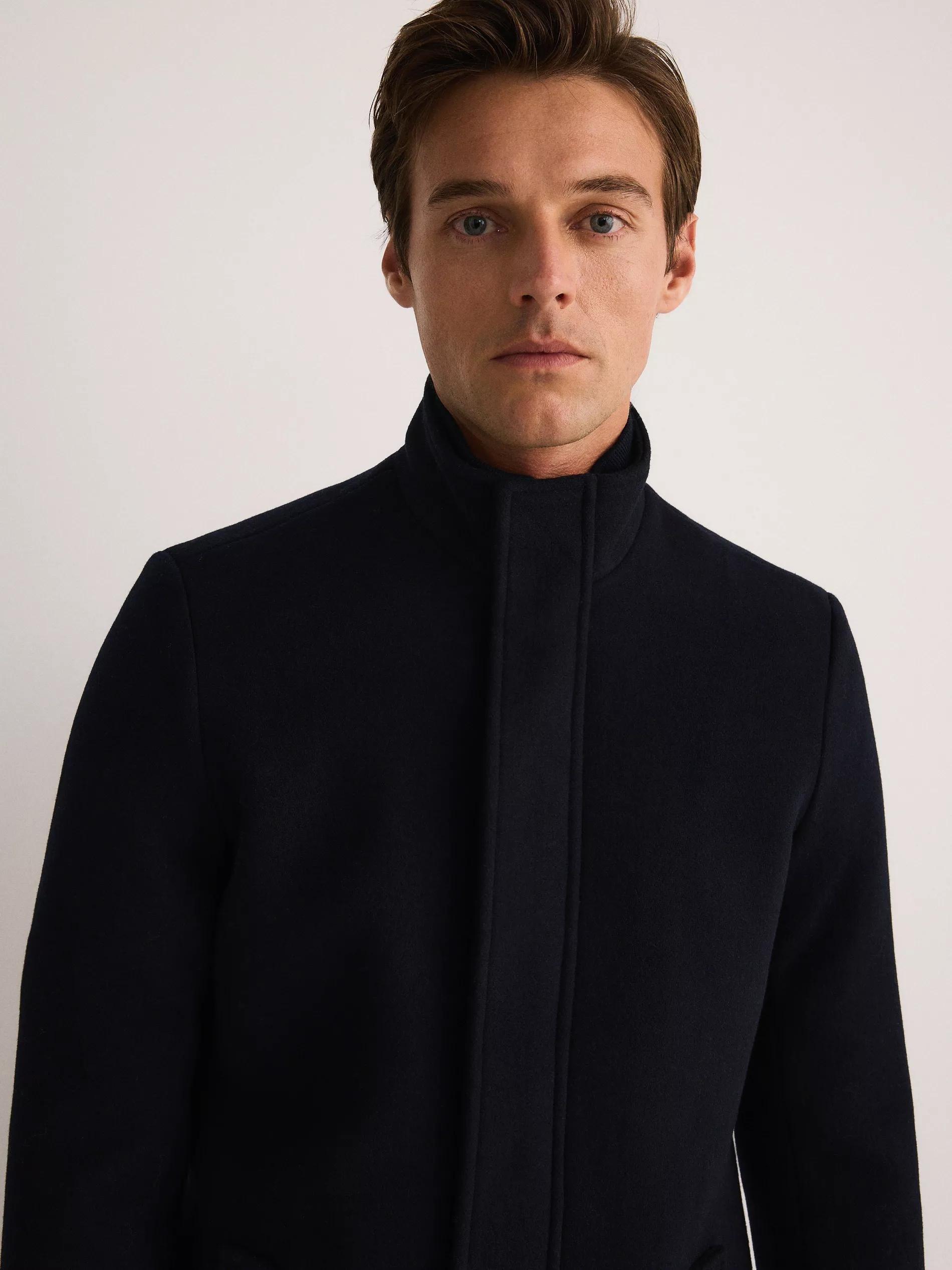 Navy Coat With Added Wool, , large image number 2