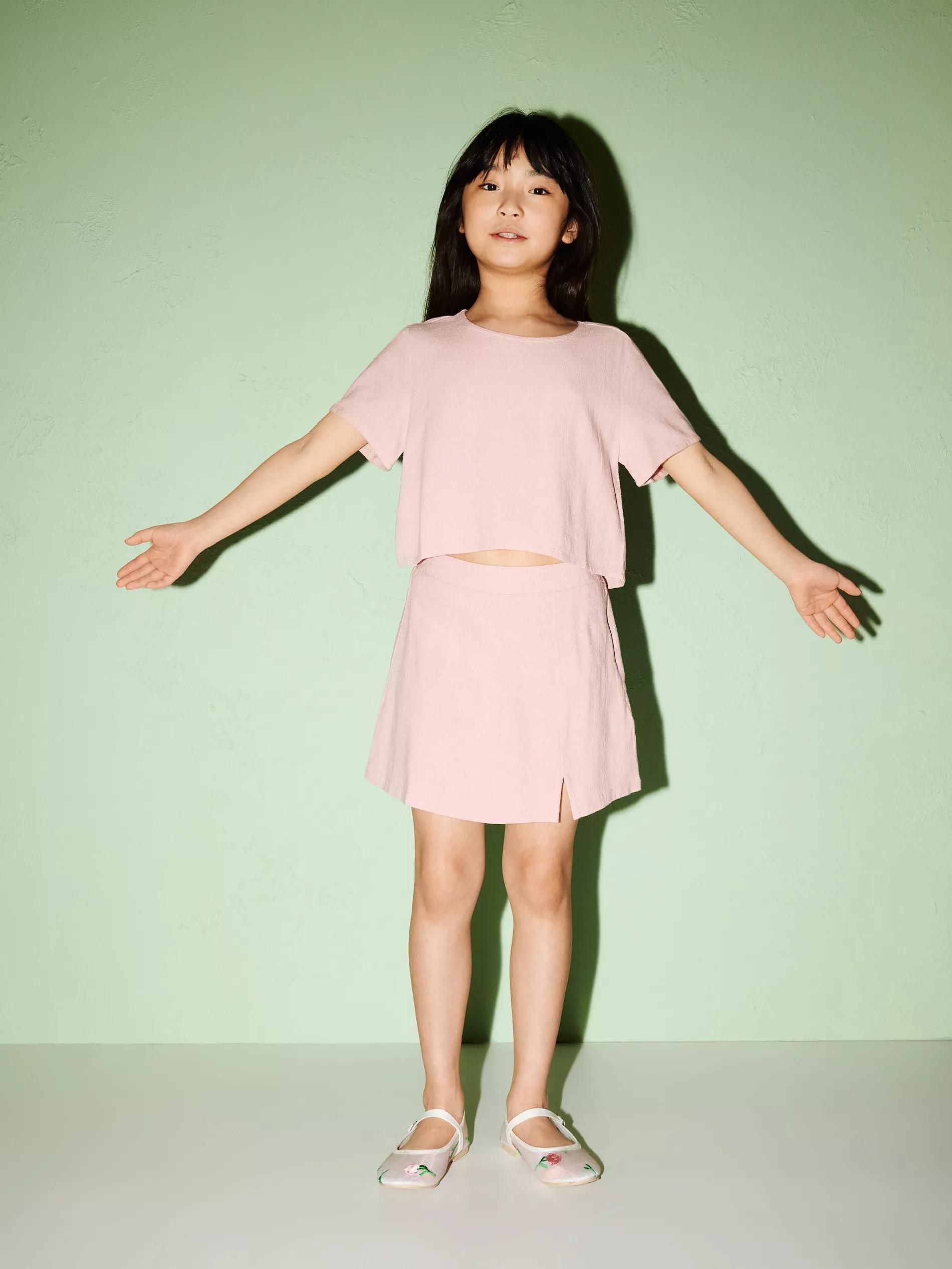 Pink Skirt-Like Shorts With Linen Blend, , large image number 0