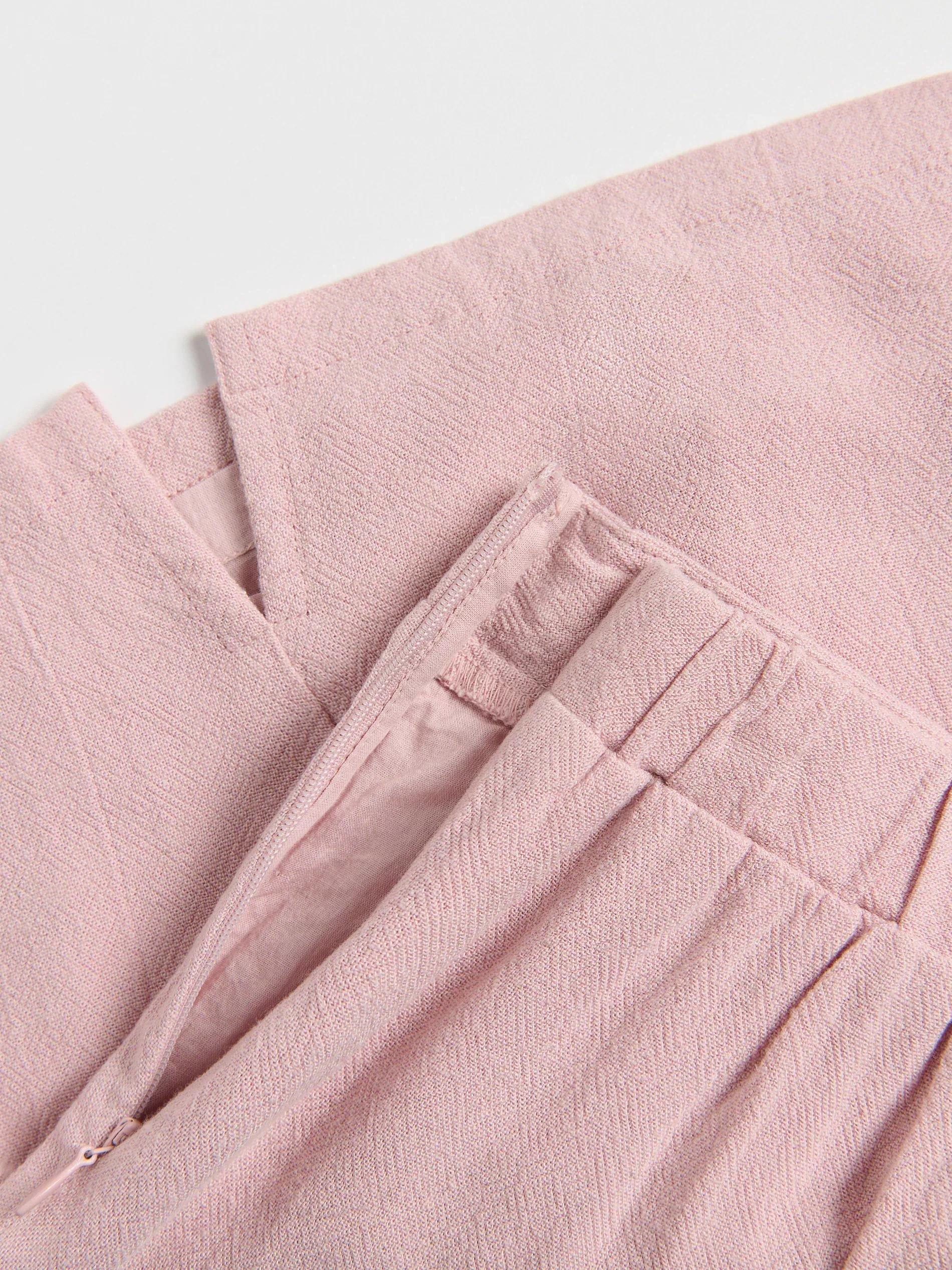 Pink Skirt-Like Shorts With Linen Blend, , large image number 3
