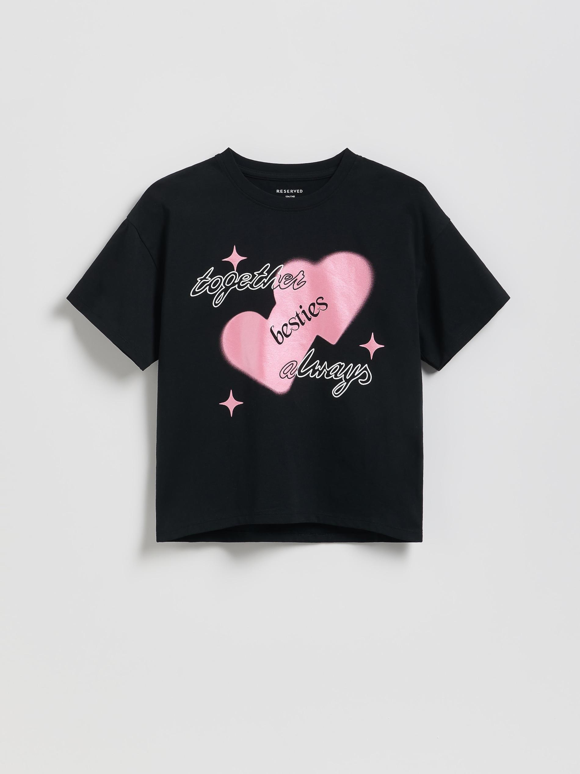 Black T-Shirt With Print, Black, medium