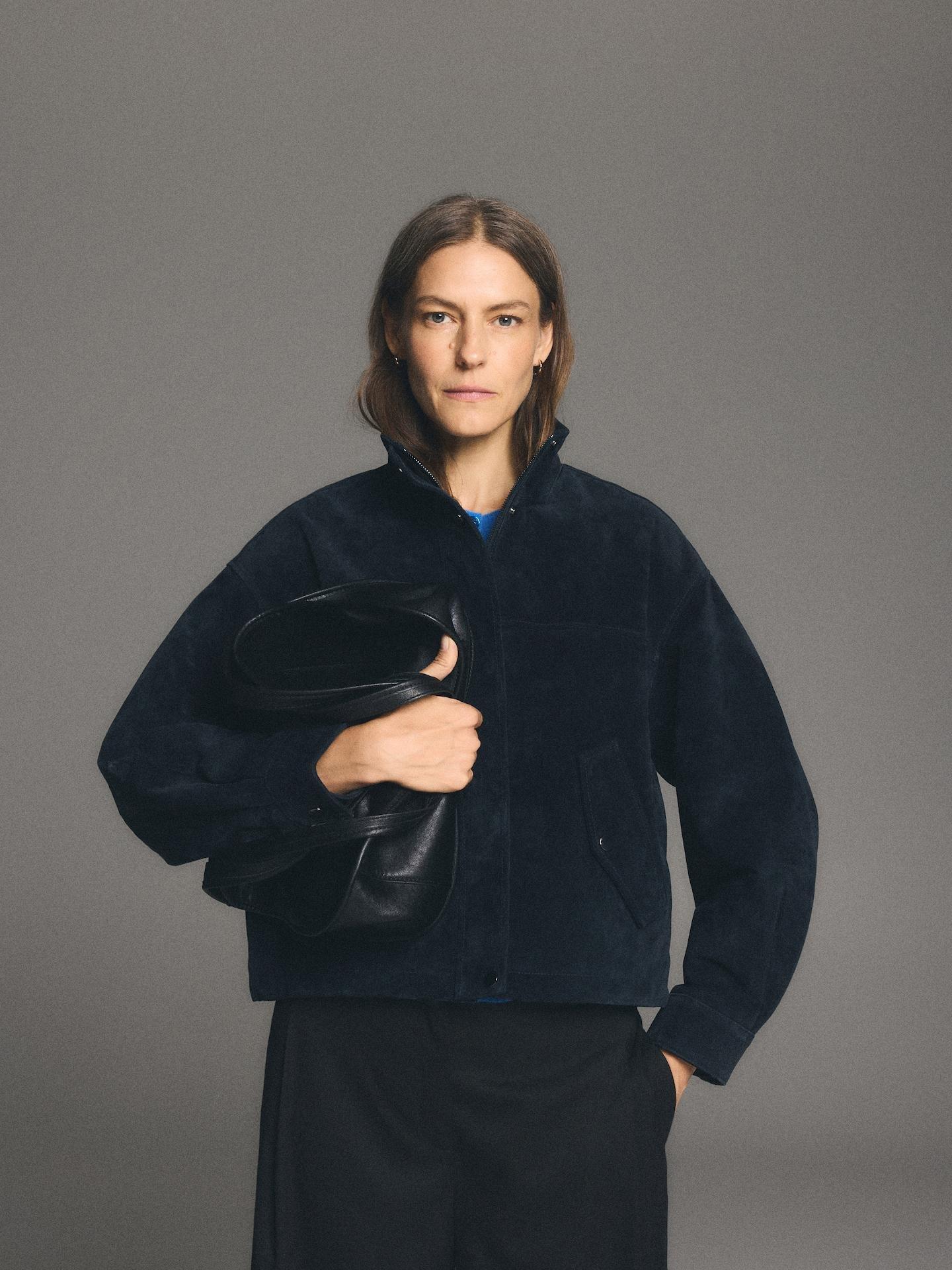 Blue Suedette Jacket, Navy, large image number 0