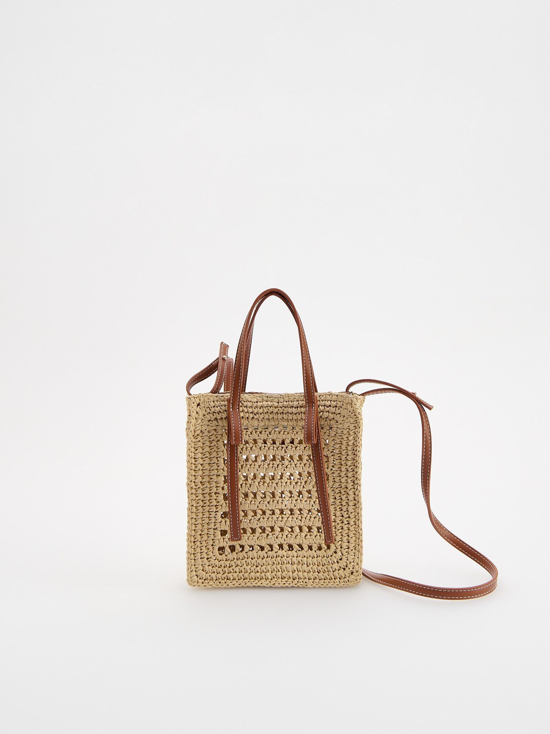 Brown Woven Straw Crossbody Bag, Brown, large image number 0