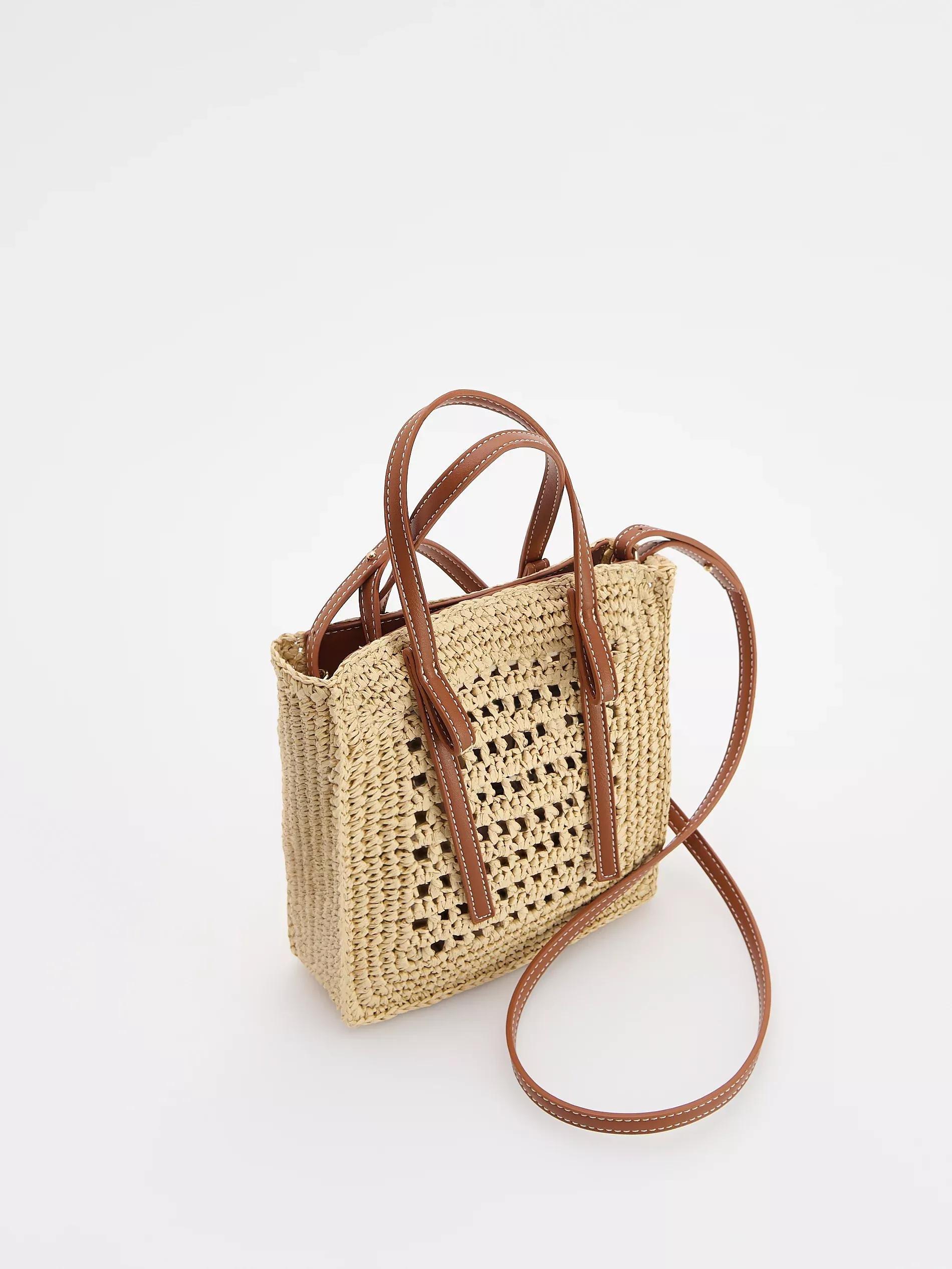 Brown Woven Straw Crossbody Bag, Brown, large image number 1