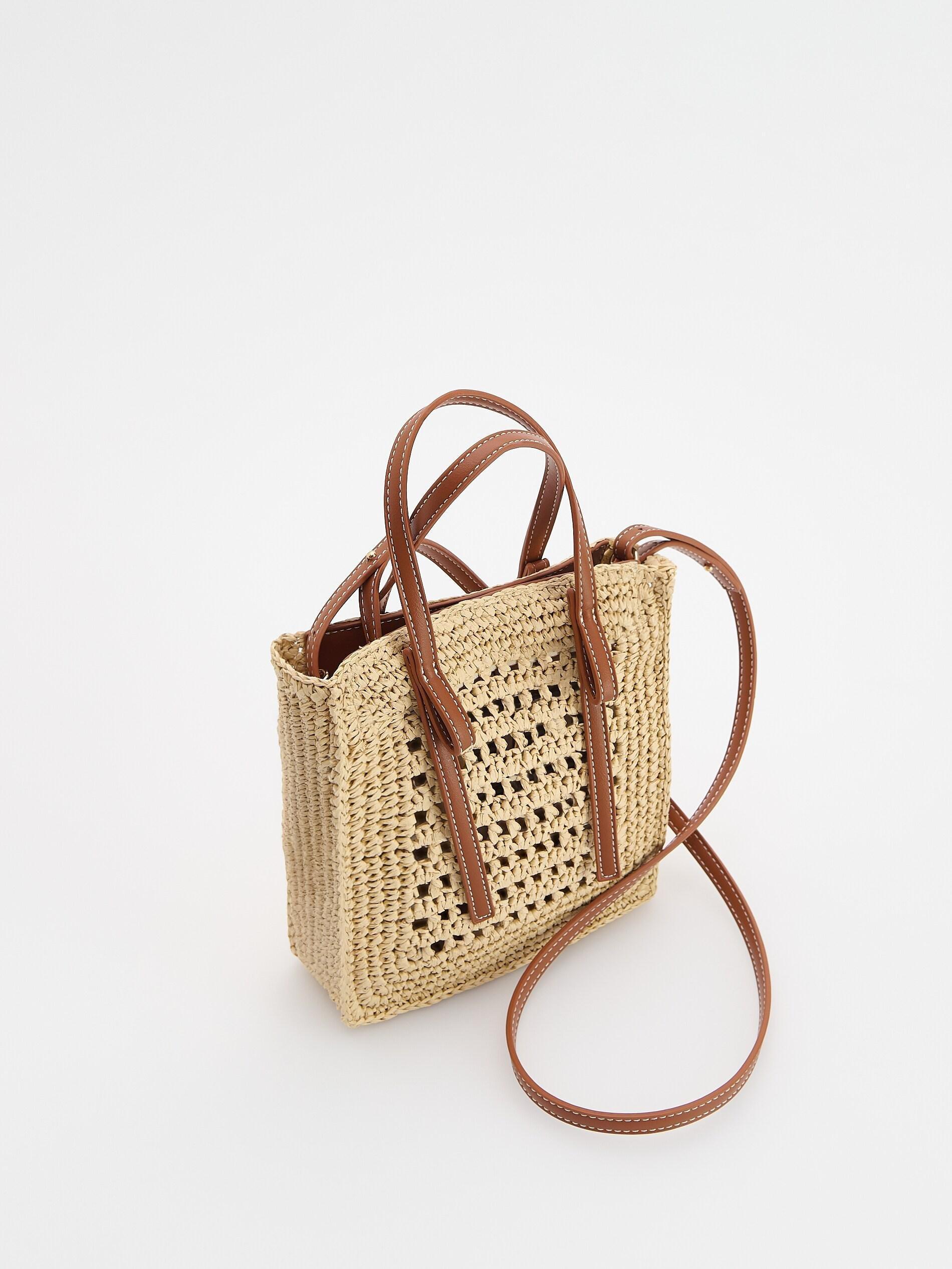 Brown Woven Straw Crossbody Bag, Brown, large image number 1