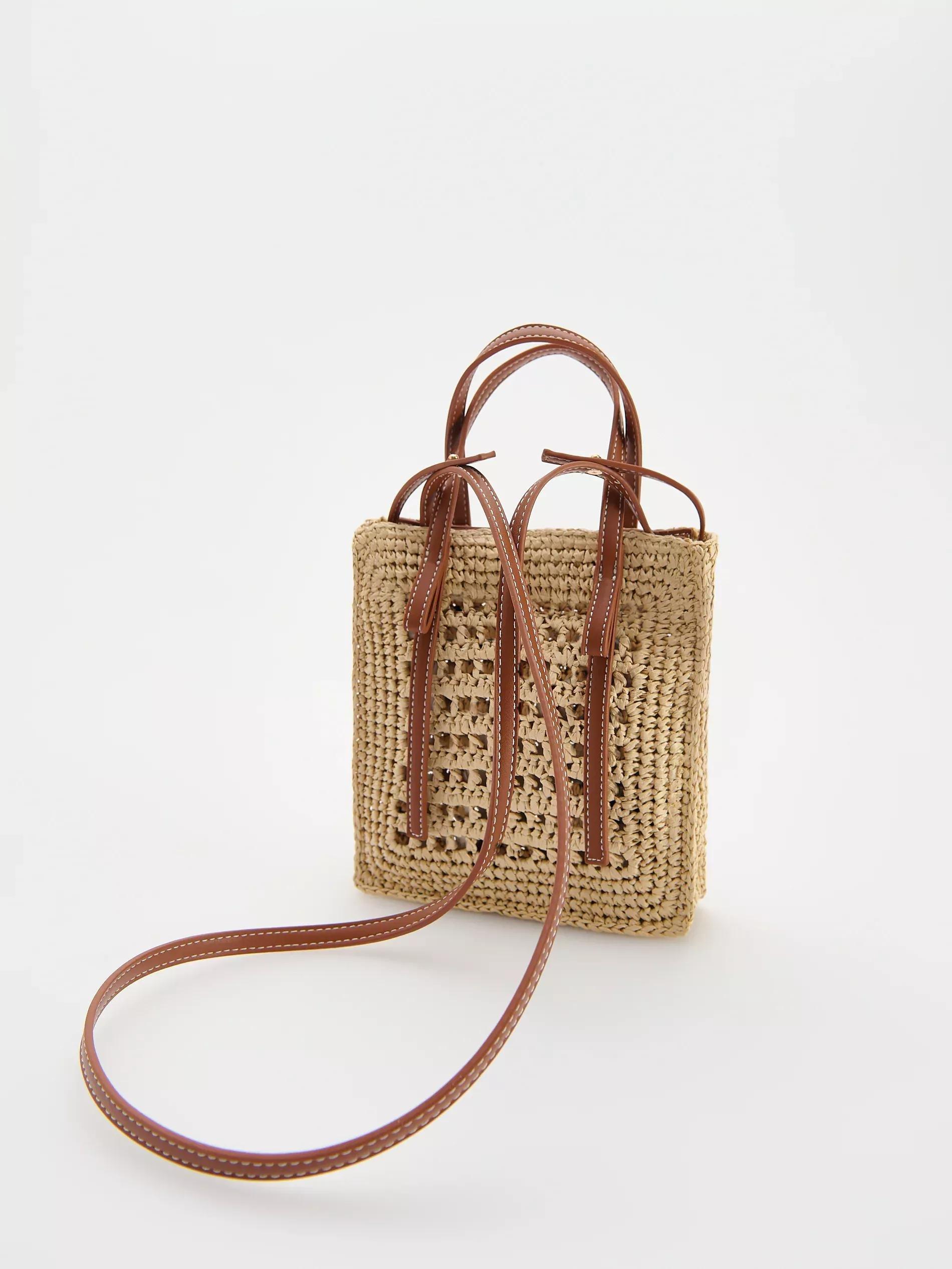 Brown Woven Straw Crossbody Bag, Brown, large image number 2