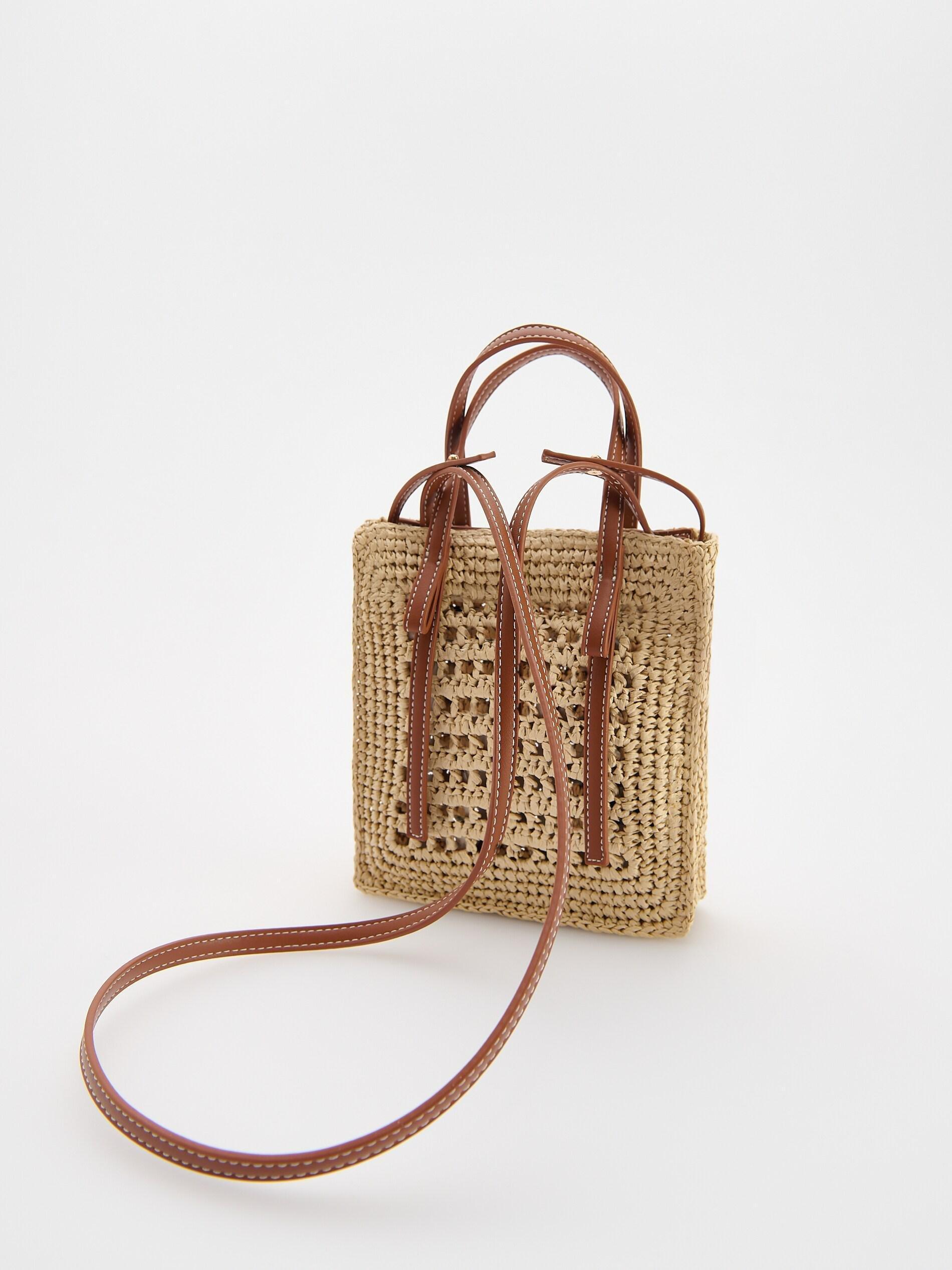 Brown Woven Straw Crossbody Bag, Brown, large image number 2
