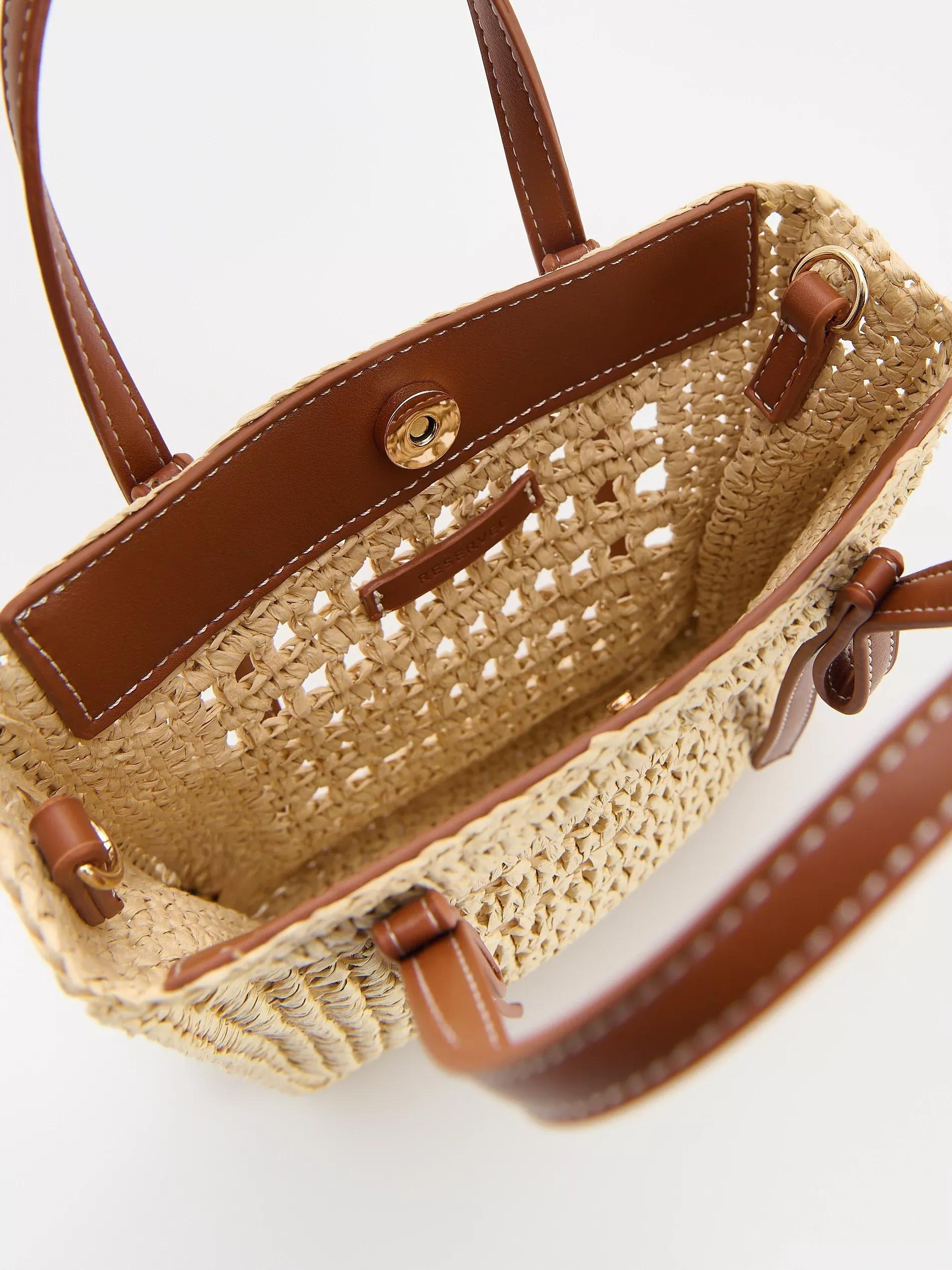 Brown Woven Straw Crossbody Bag, Brown, large image number 3