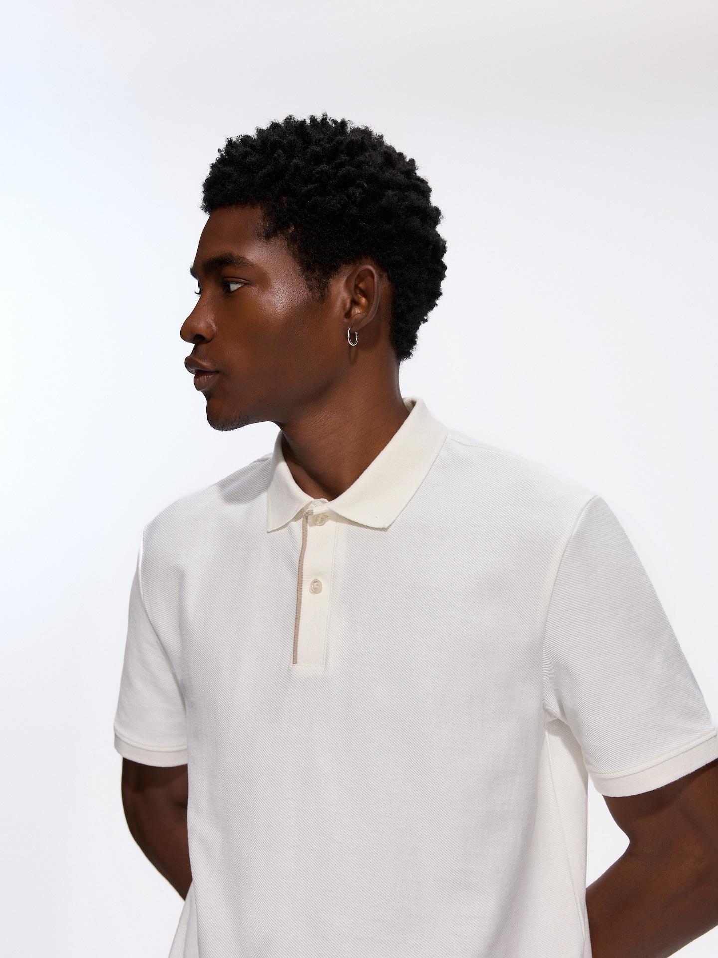 Cream Regular Fit Structural Polo Shirt, Ivory, medium