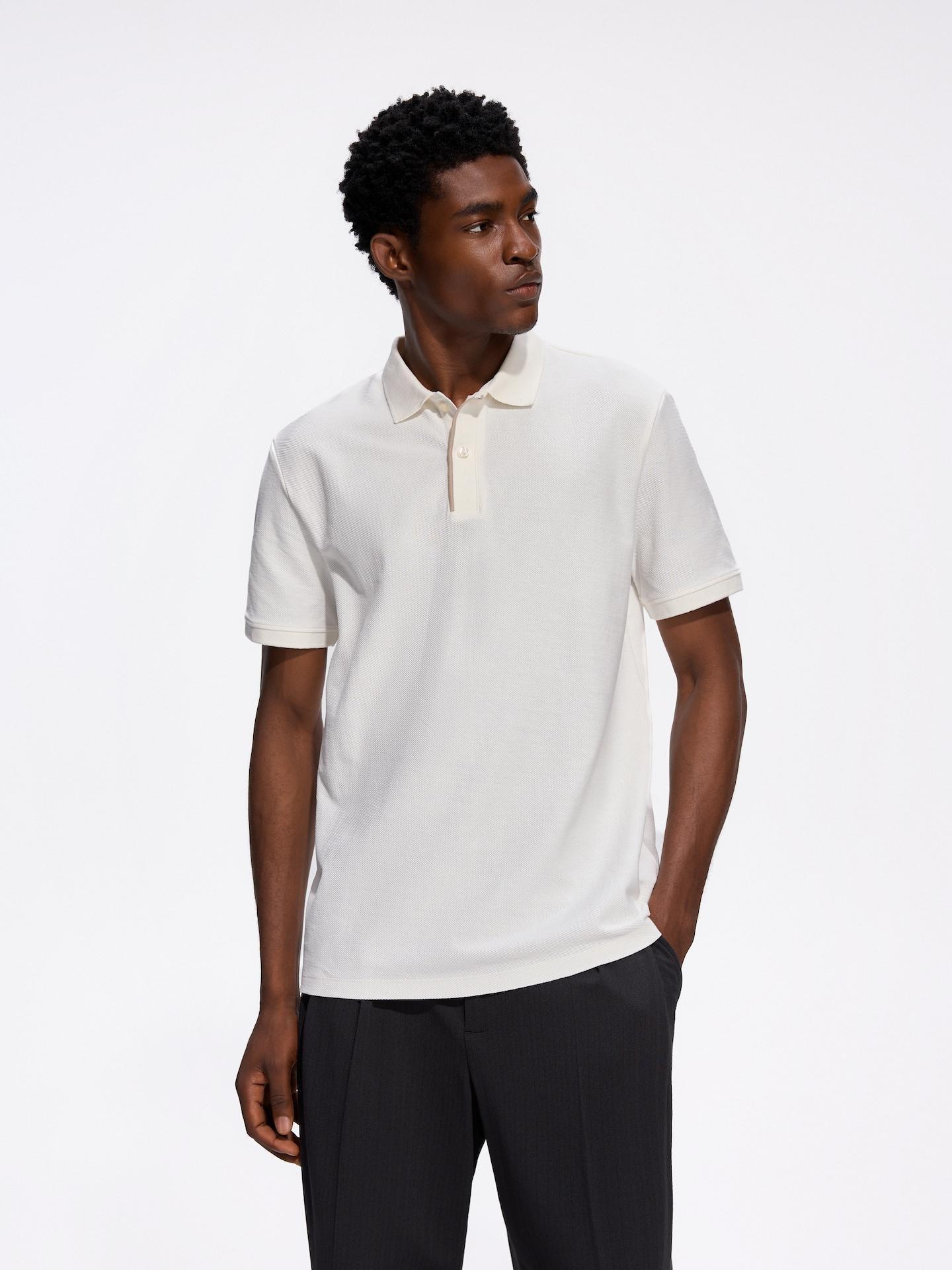Cream Regular Fit Structural Polo Shirt, Ivory, medium