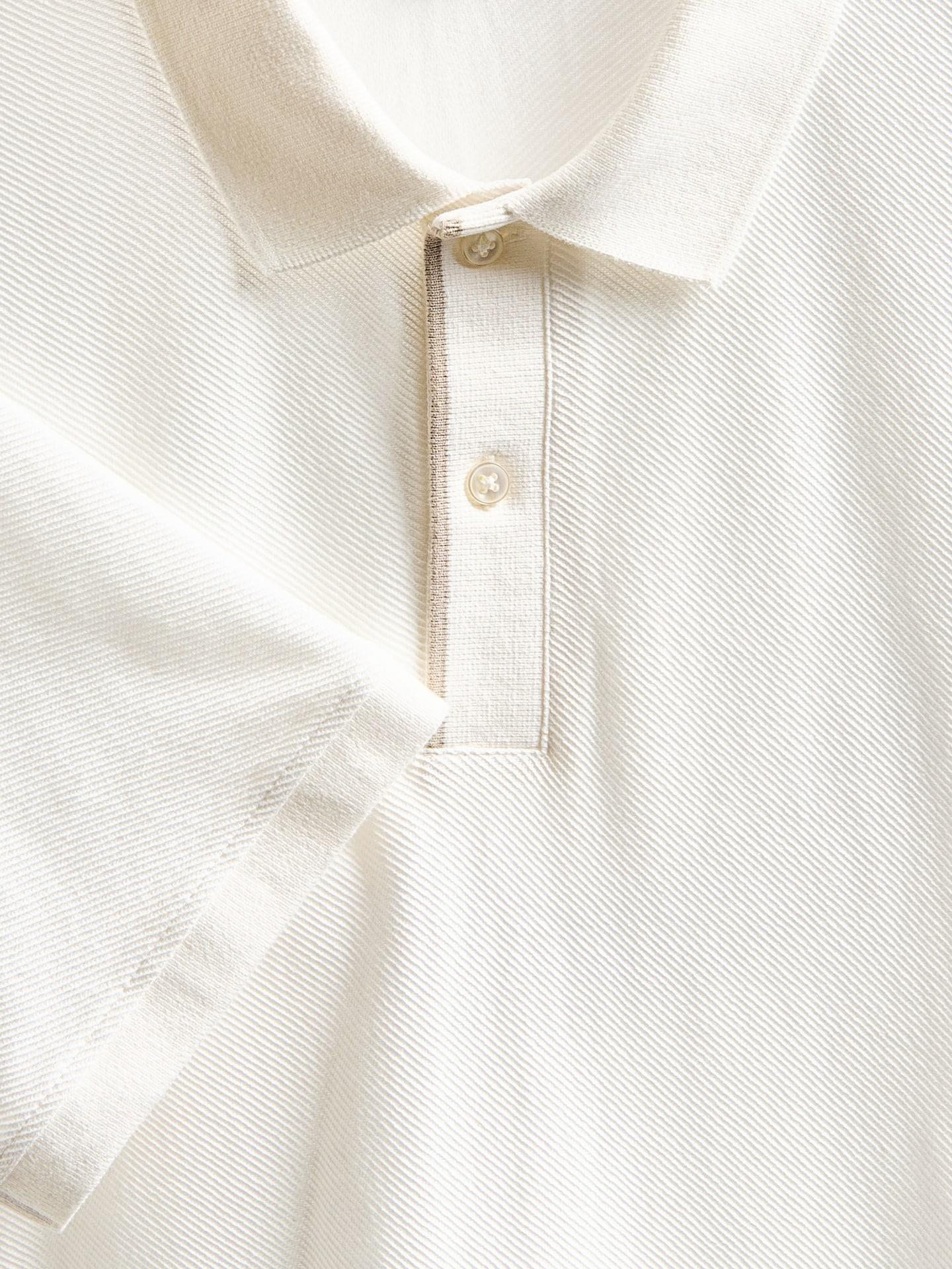 Cream Regular Fit Structural Polo Shirt, Ivory, large image number 5