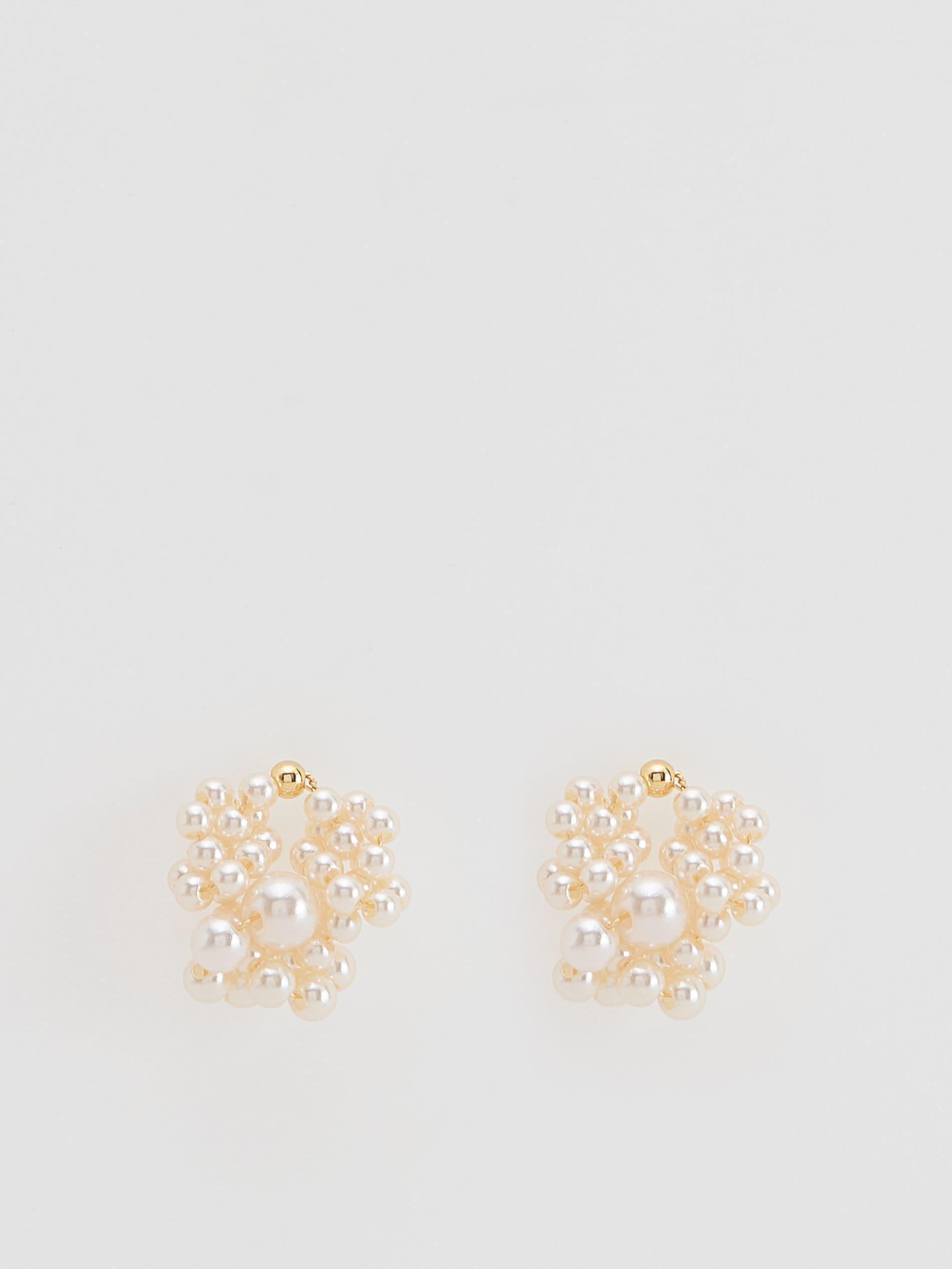 White Pearl Imitation Hoop Earrings, White, medium