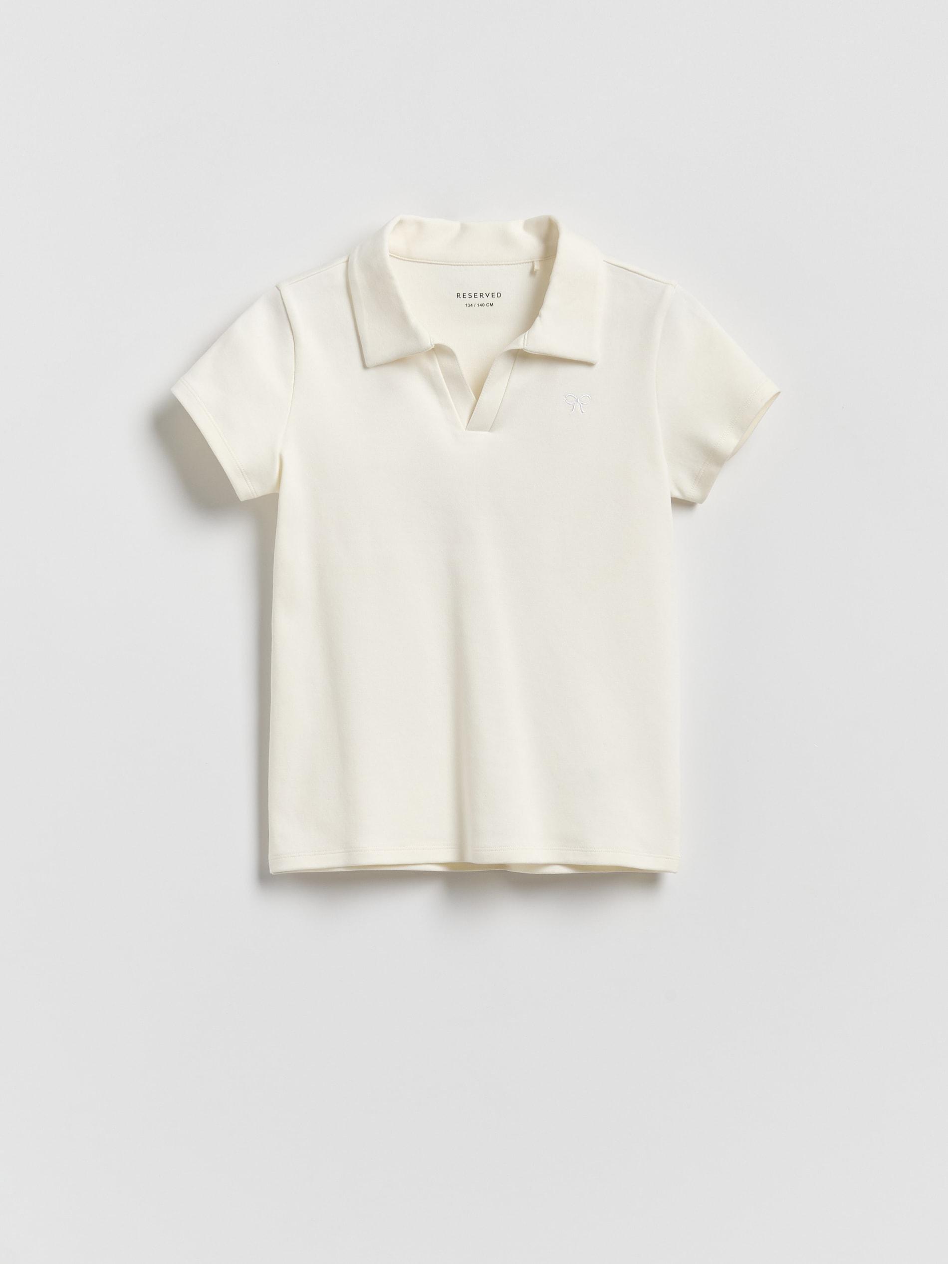 Cream T-Shirt With Collar, Ivory, large image number 0