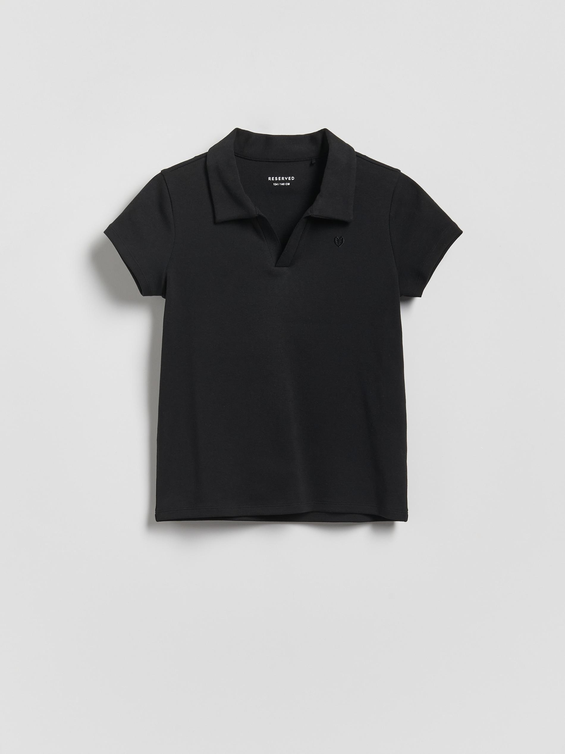 Black T-Shirt With Collar, Black, large image number 0
