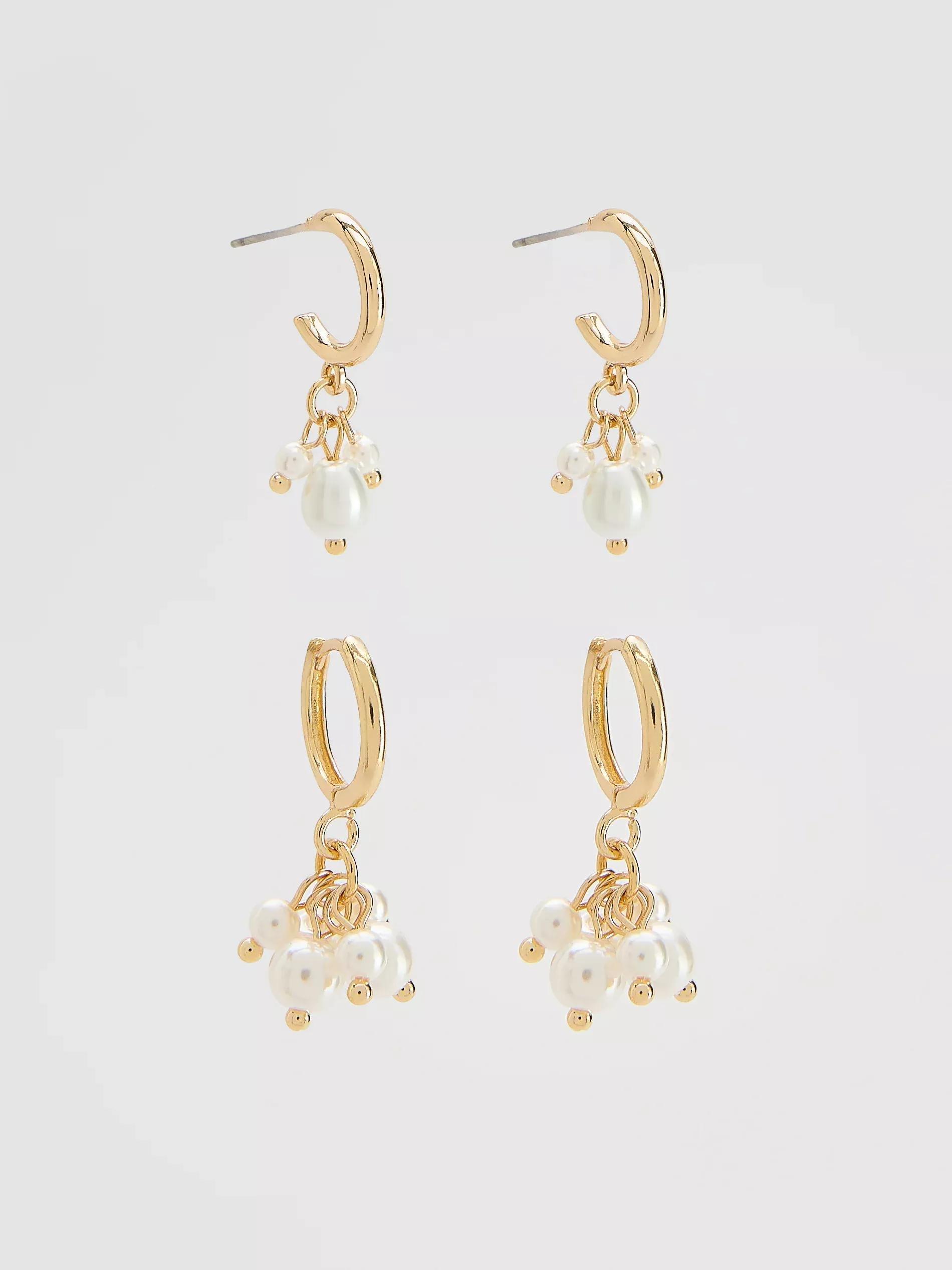 White Earrings Set, White, large image number 0