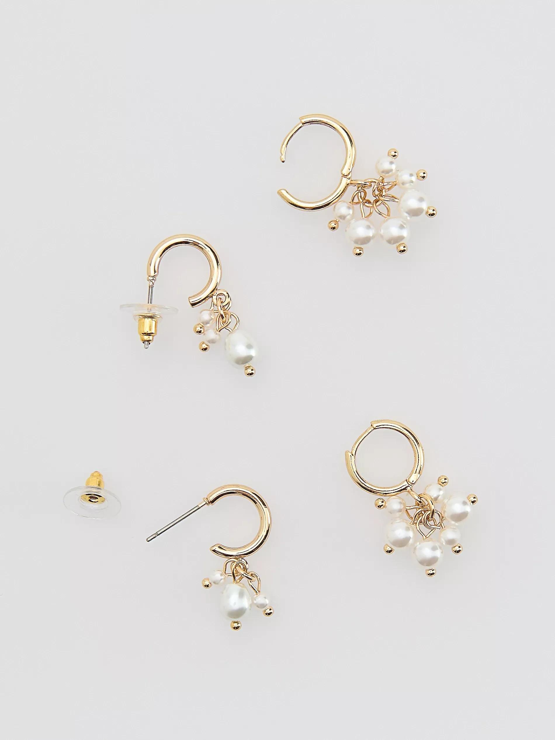 White Earrings Set, White, large image number 1