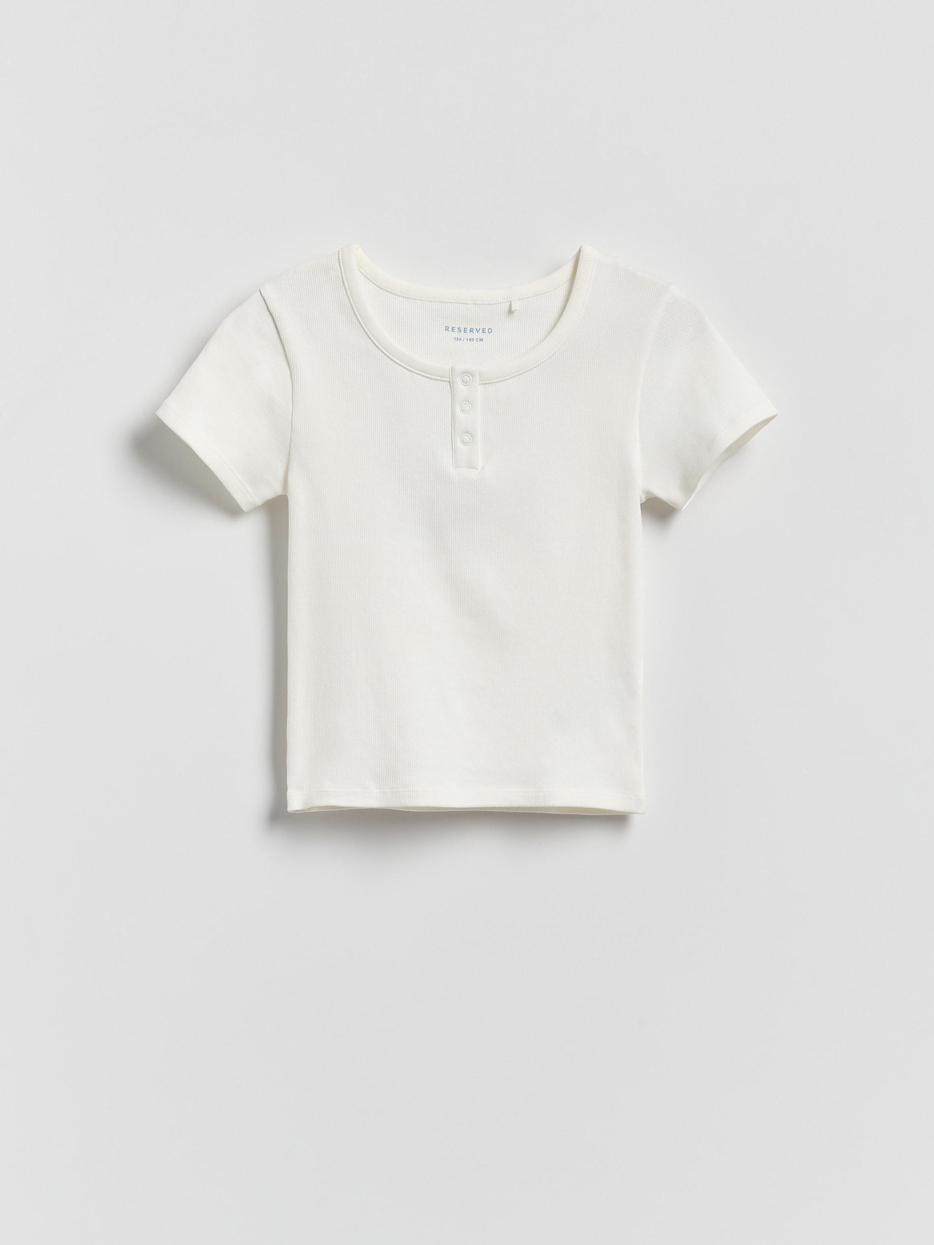 Cream Ribbed T-Shirt With Buttons, Ivory, large image number 0