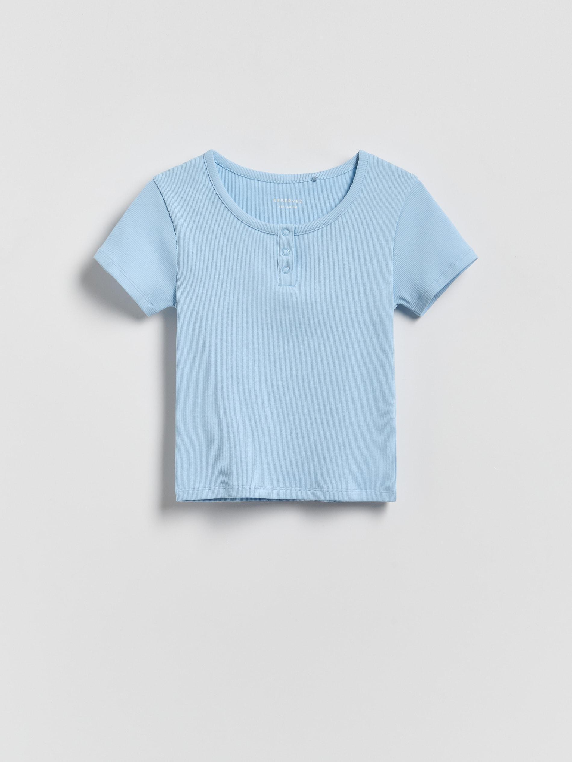 Blue Ribbed T-Shirt With Buttons, Blue, medium