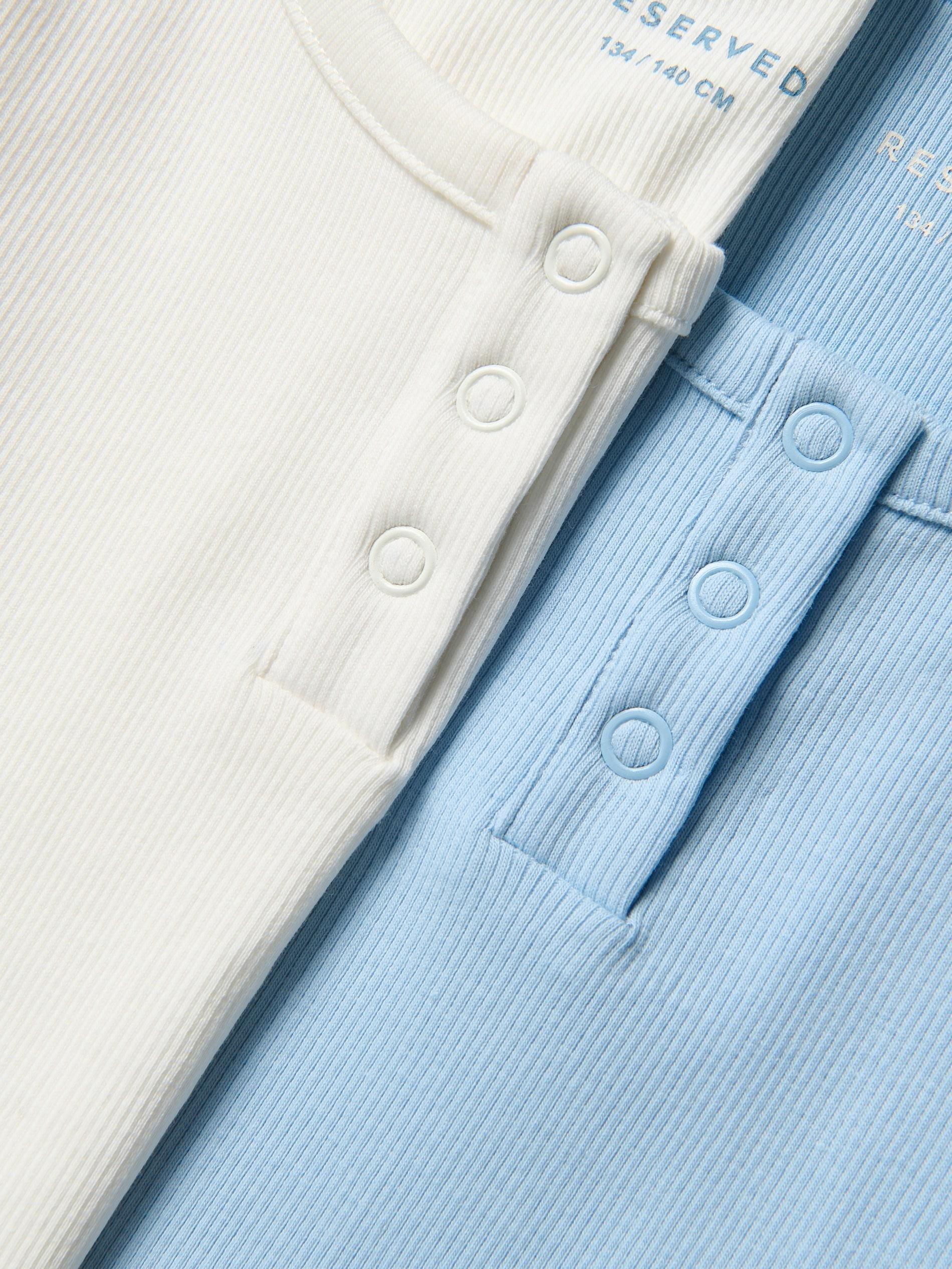 Blue Ribbed T-Shirt With Buttons, Blue, medium