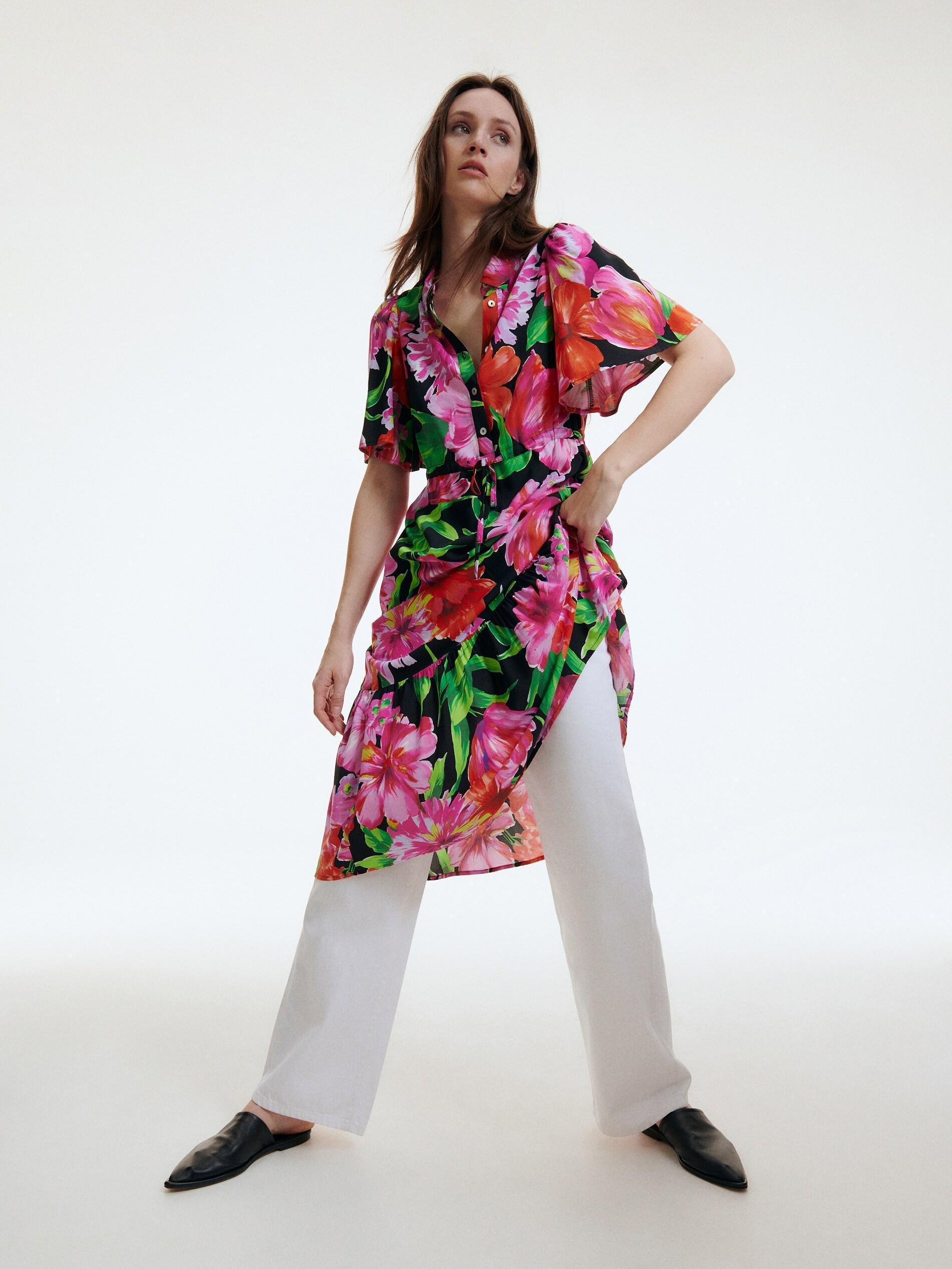 Black Floral Print Ecovero Dress, , large image number 0