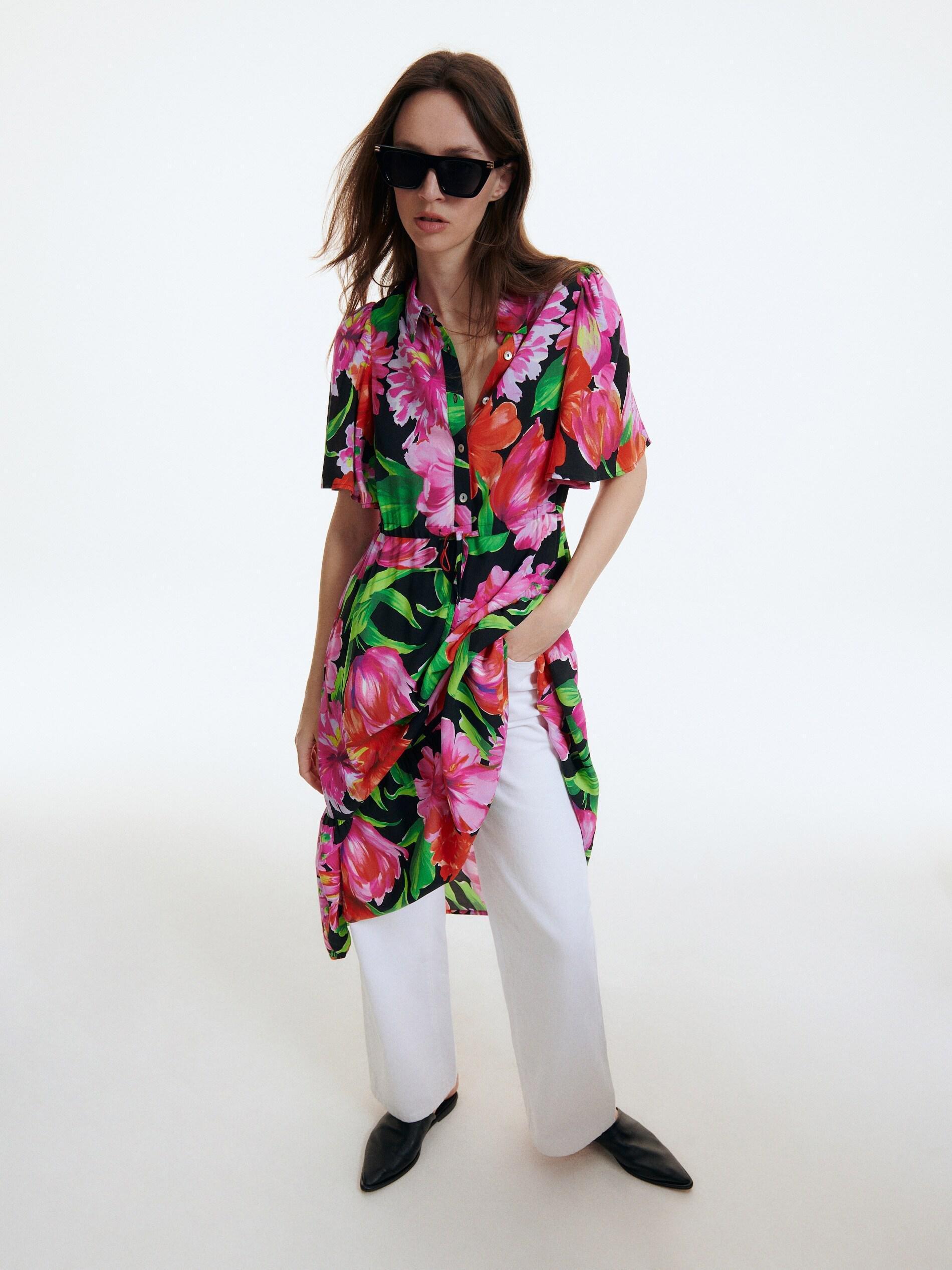 Black Floral Print Ecovero Dress, , large image number 1