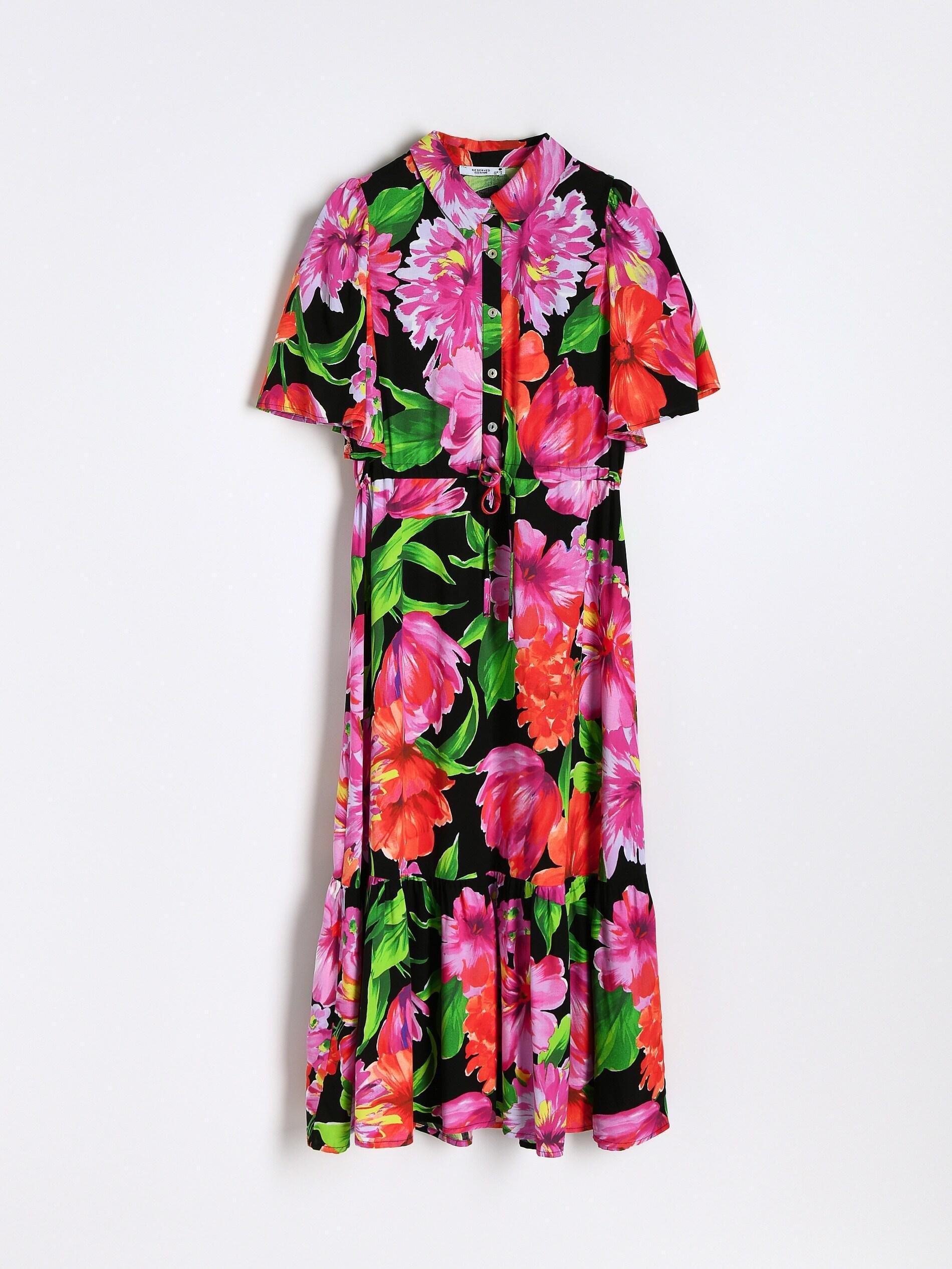 Black Floral Print Ecovero Dress, , large image number 4