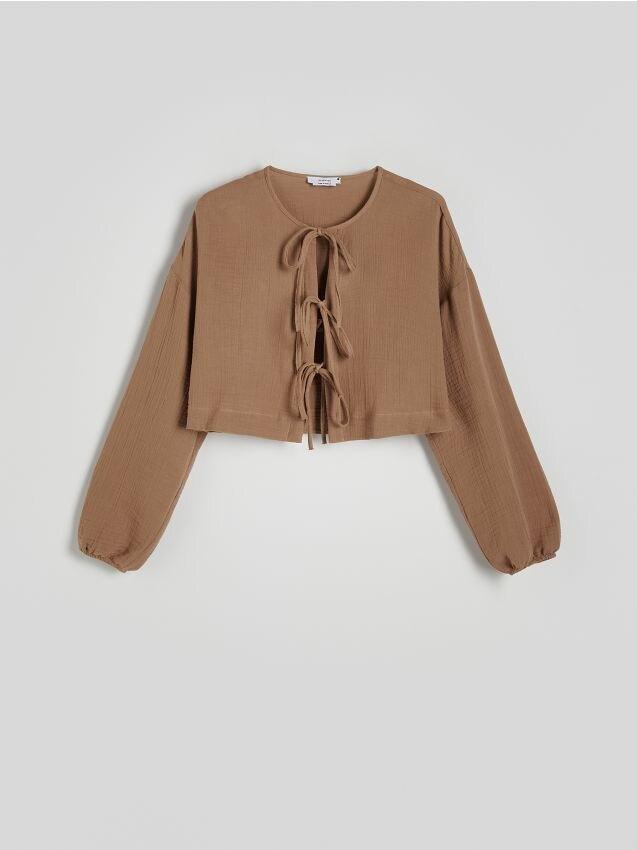 Brown Blouse With Tie Detail, , large image number 0