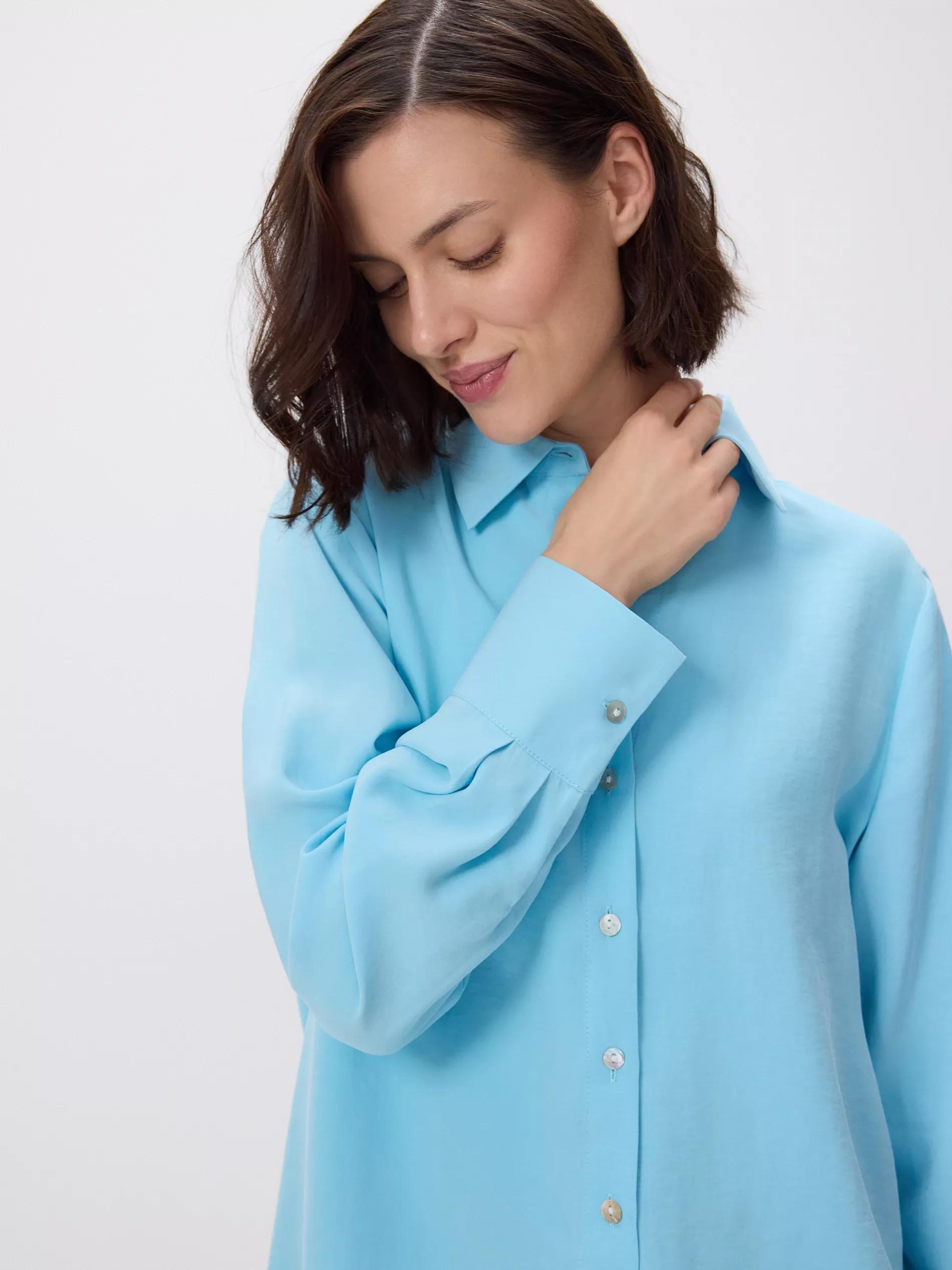 Turquoise Plain Shirt In Modal, Turquoise, large image number 1