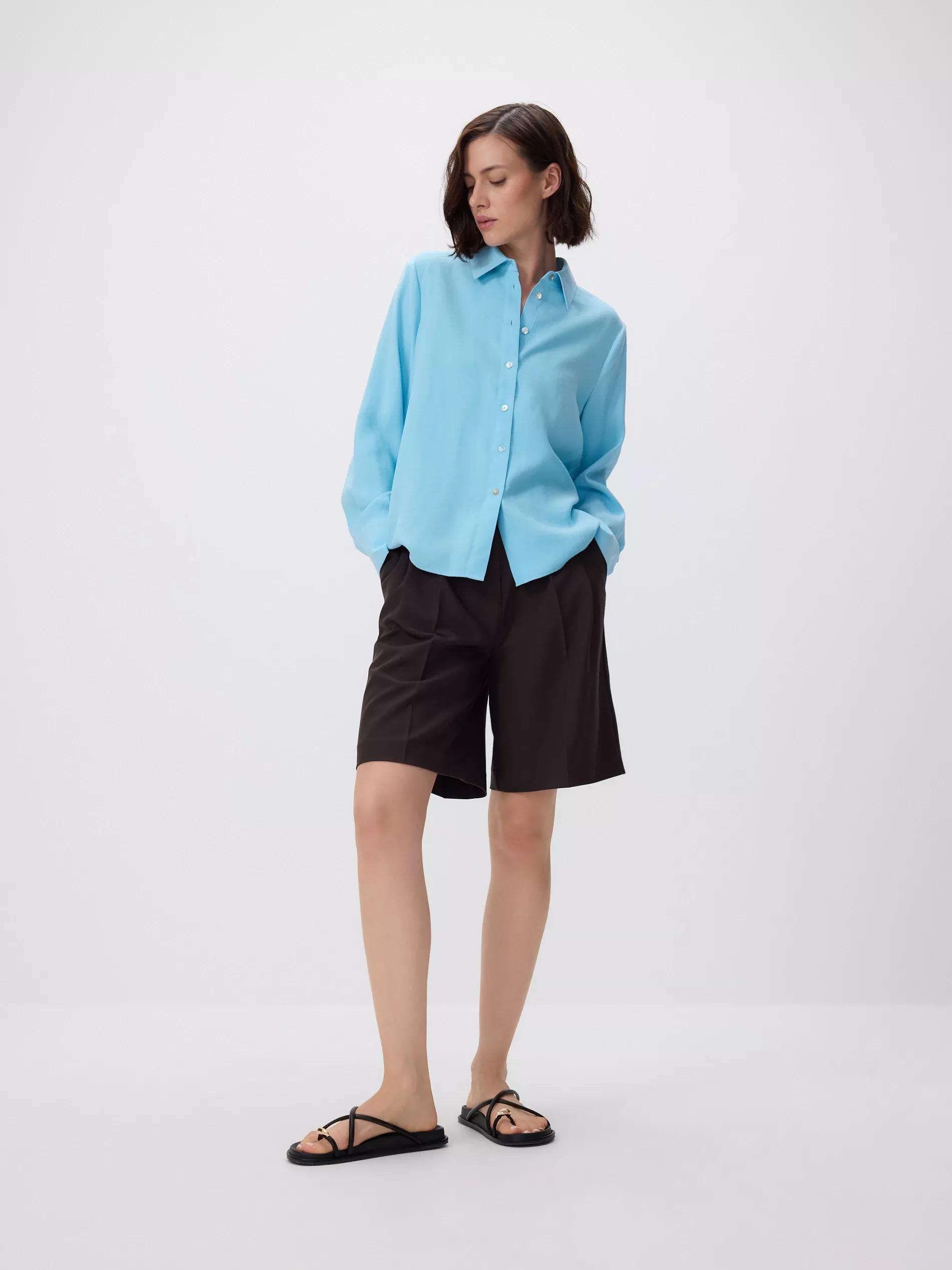 Turquoise Plain Shirt In Modal, Turquoise, large image number 2