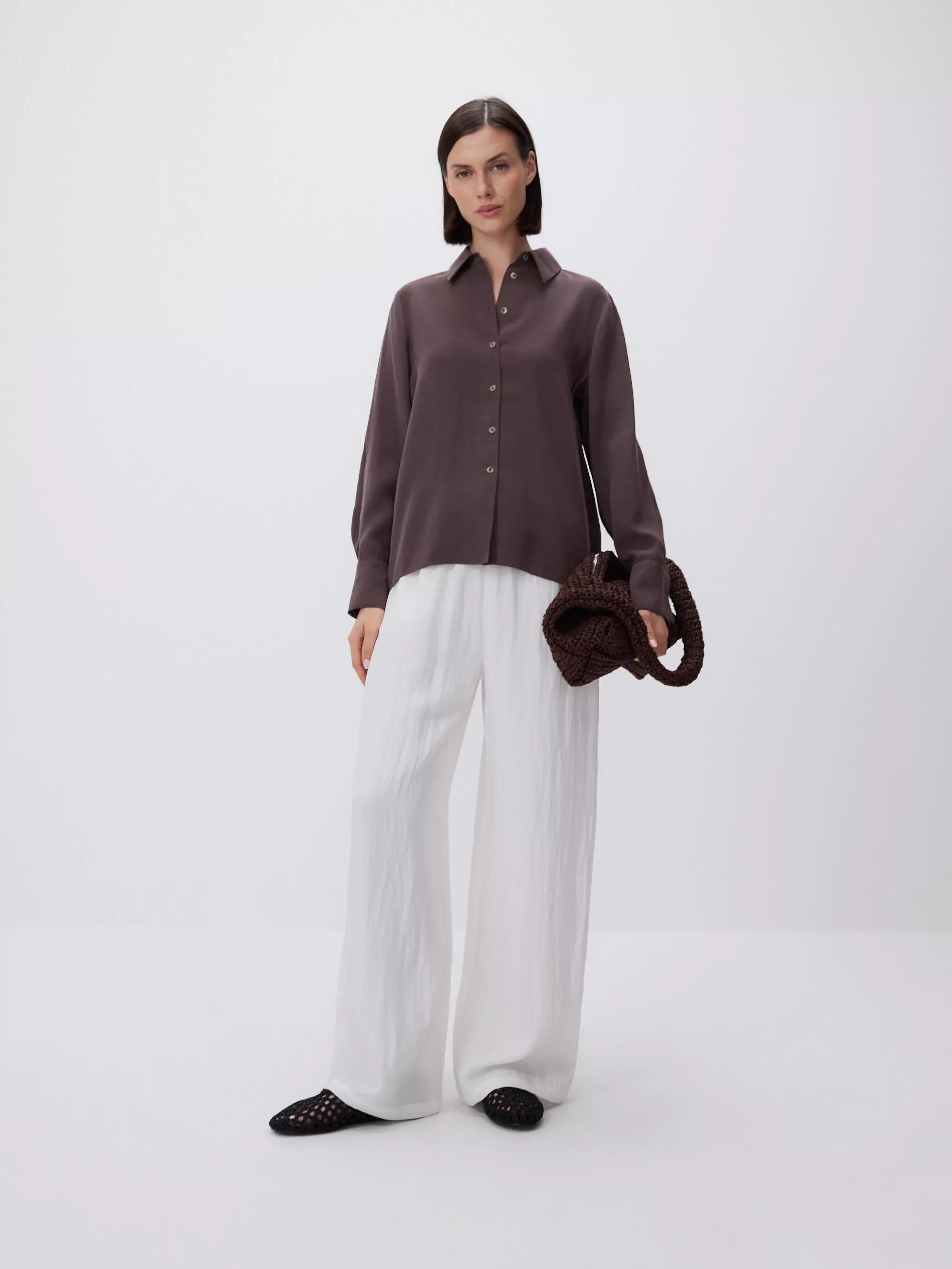 Brown Plain Shirt In Modal, , large image number 0