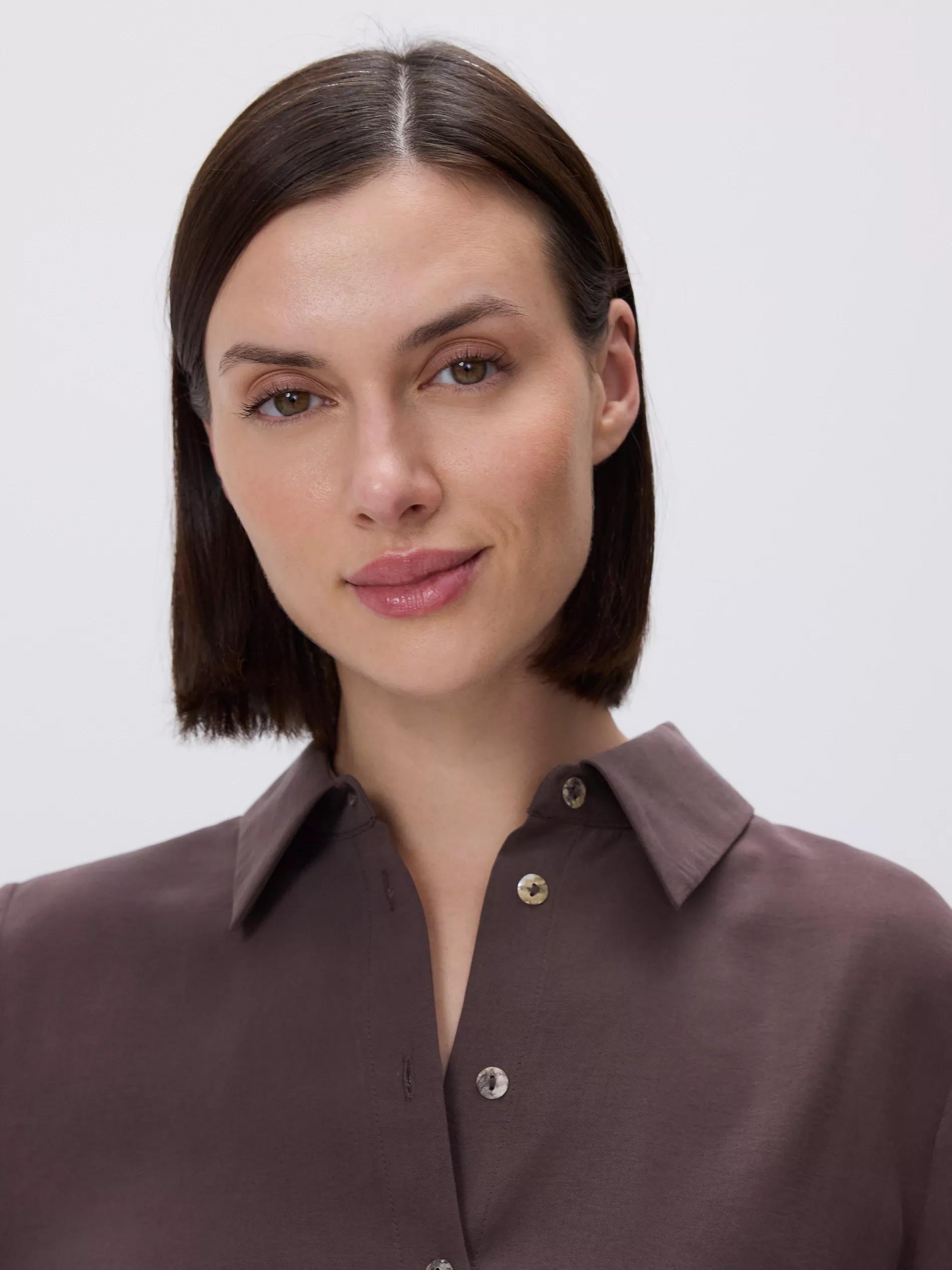 Brown Plain Shirt In Modal, , large image number 2