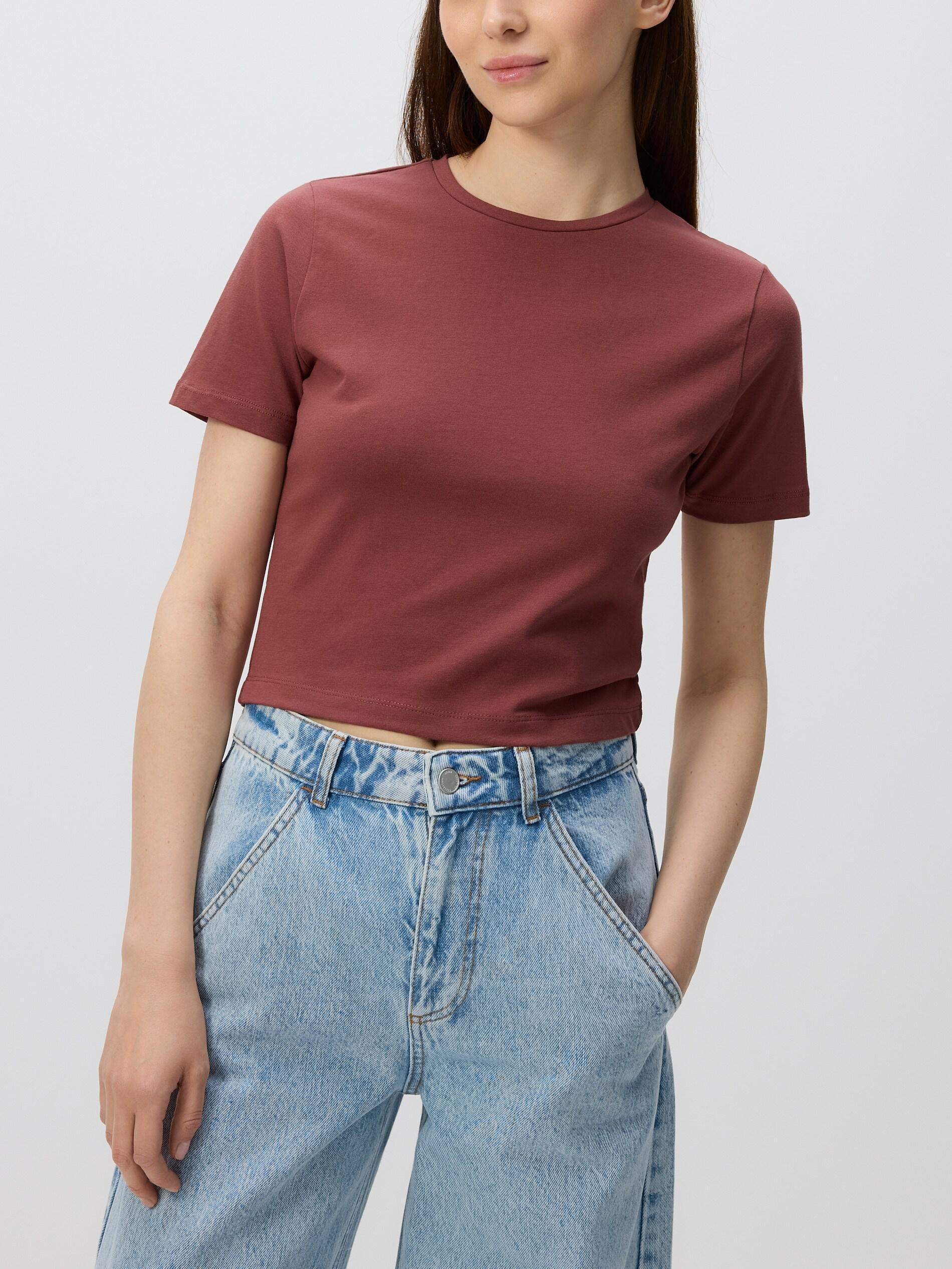 Cotton rich crop top, Brown, medium
