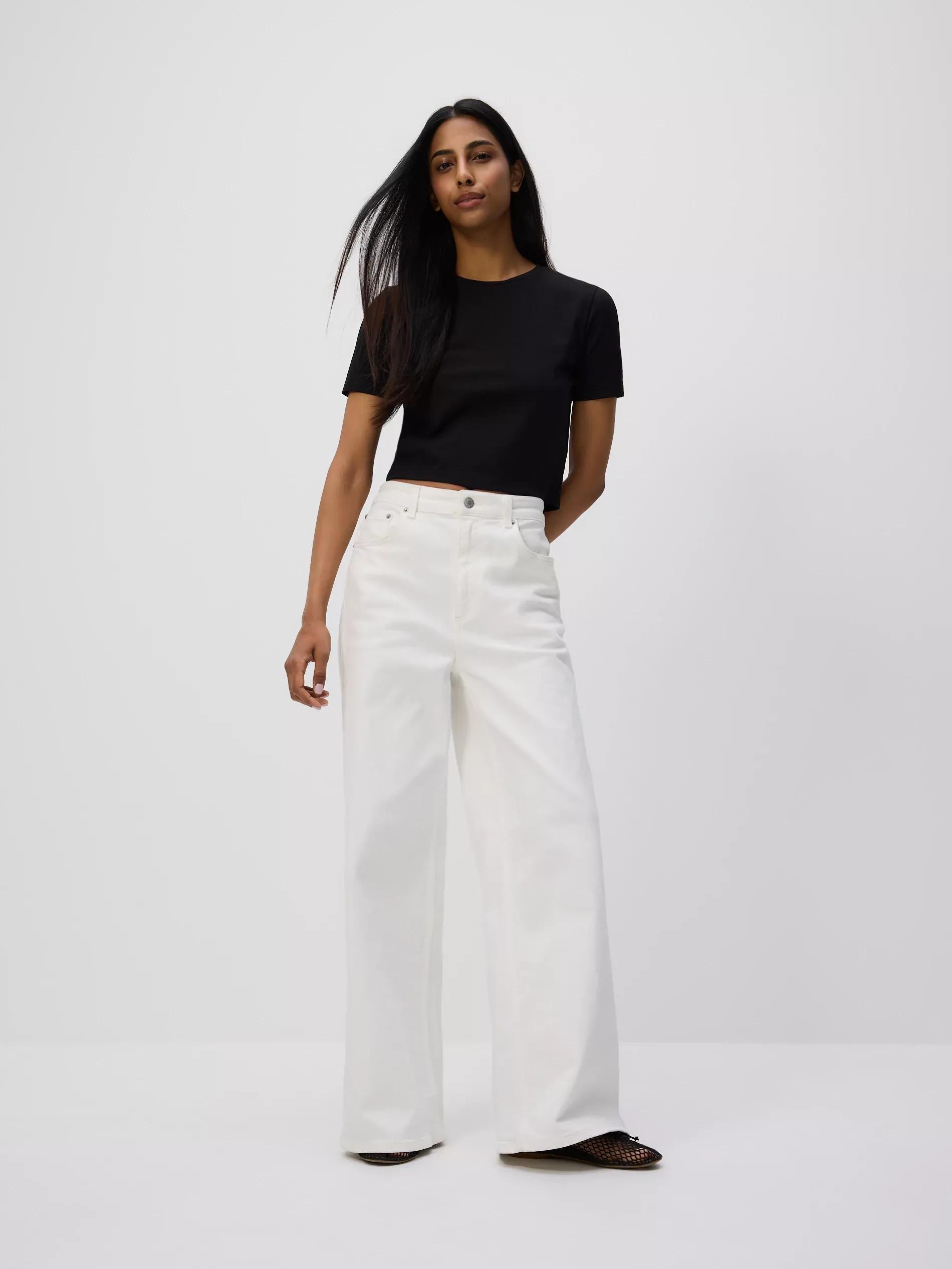 Black Cotton Rich Crop Top, , large image number 0