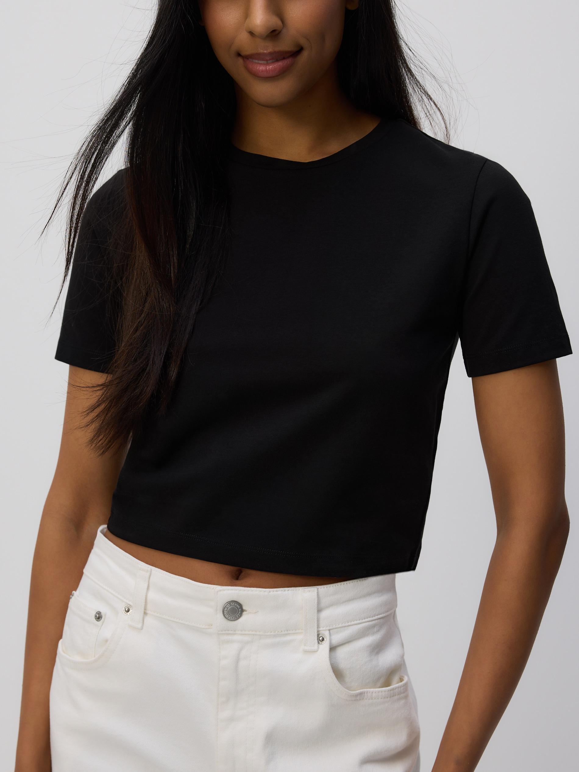 Black Cotton Rich Crop Top, , large image number 1