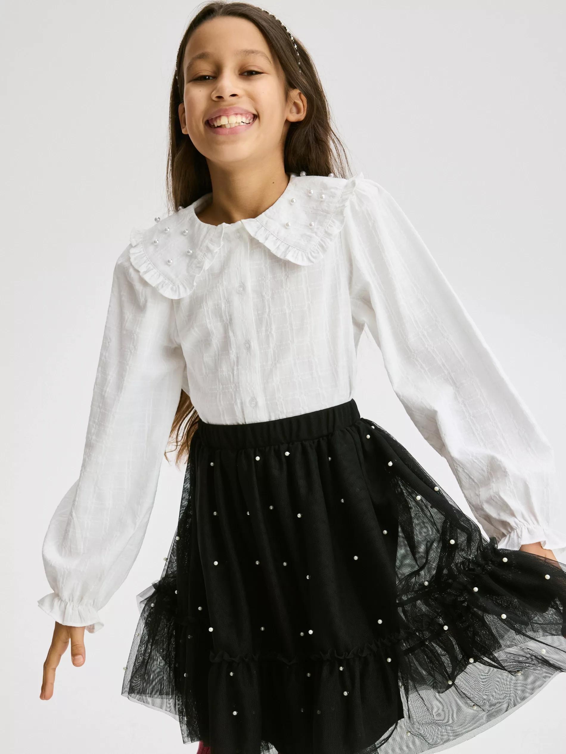 Black Tulle Skirt With Pearls, Black, large image number 0