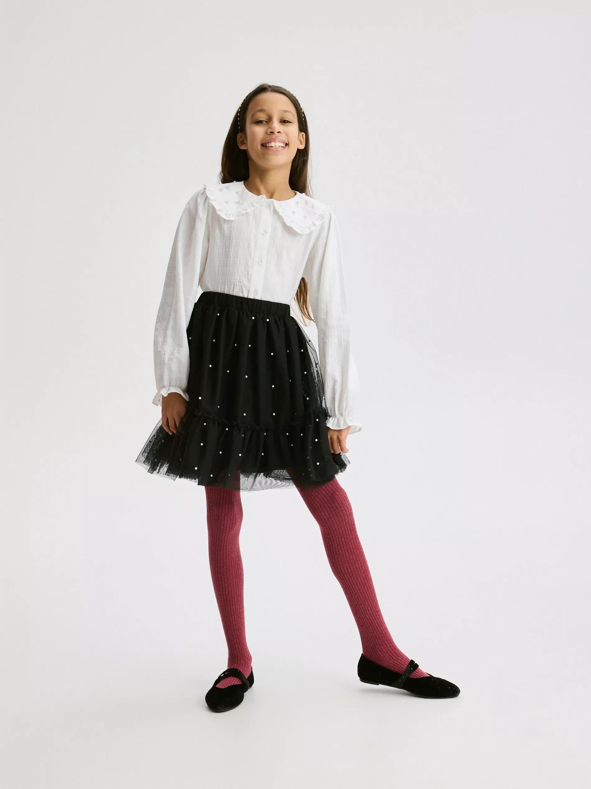 Black Tulle Skirt With Pearls, Black, medium