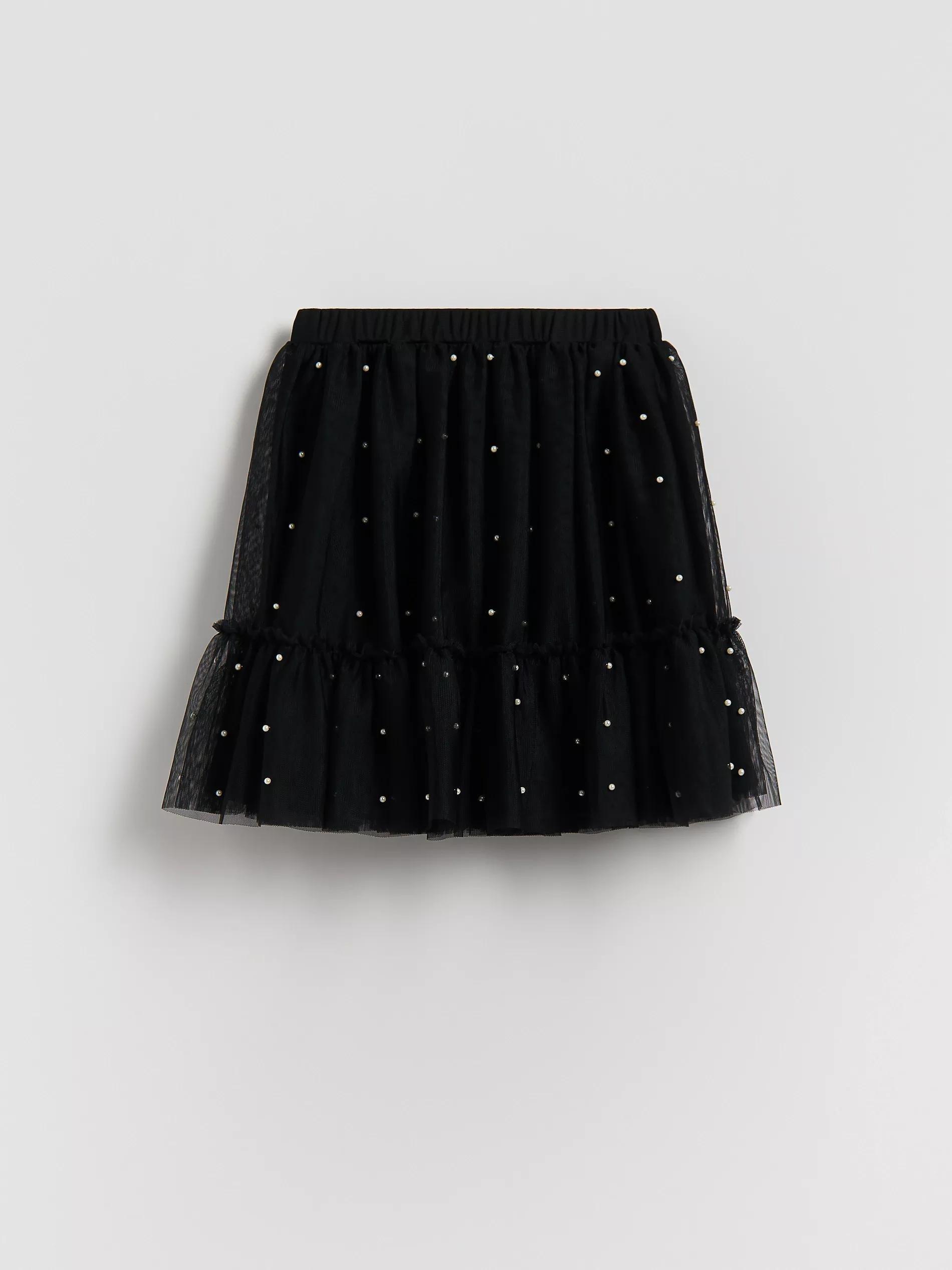 Black Tulle Skirt With Pearls, Black, large image number 2