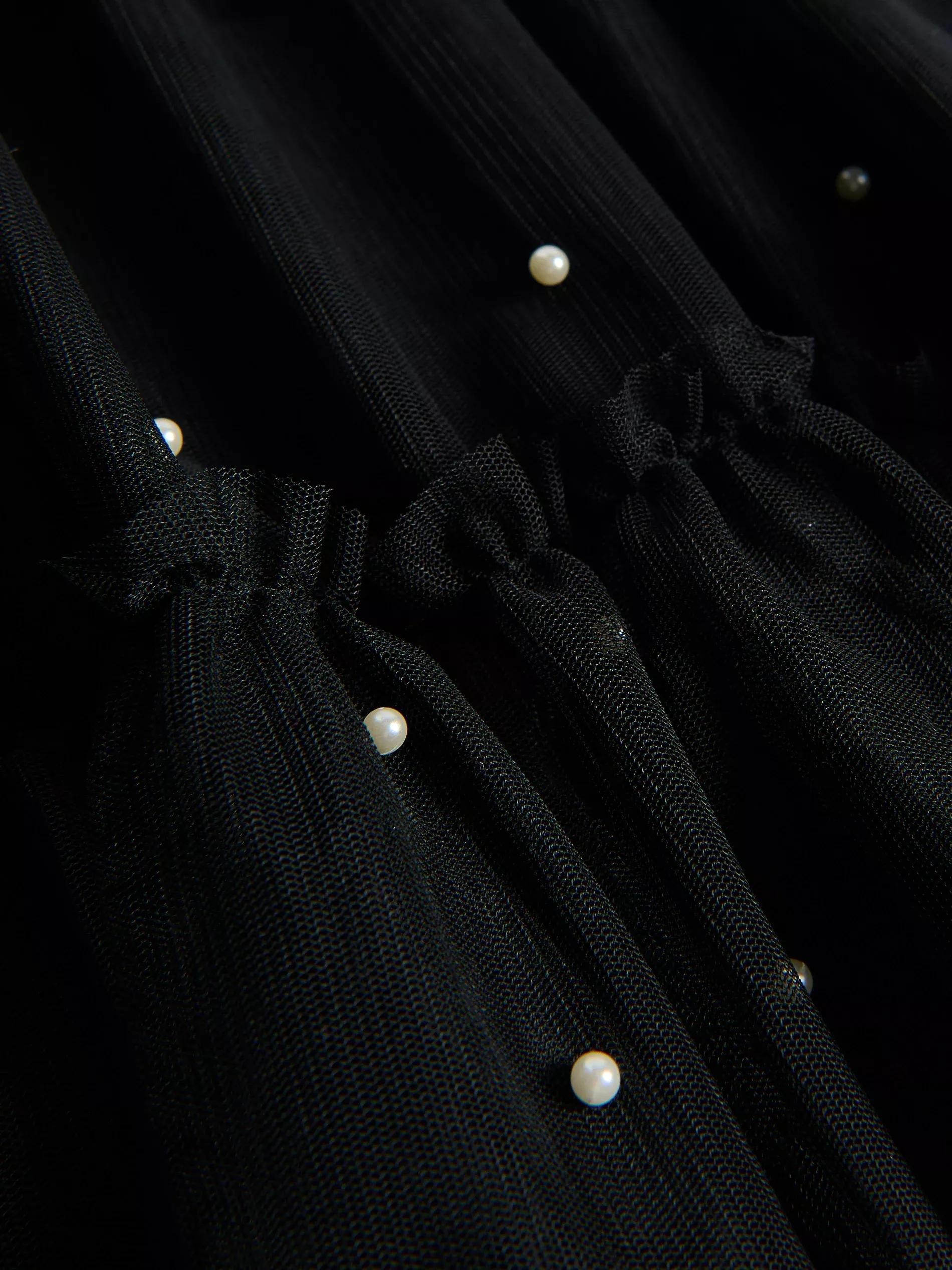 Black Tulle Skirt With Pearls, Black, large image number 3