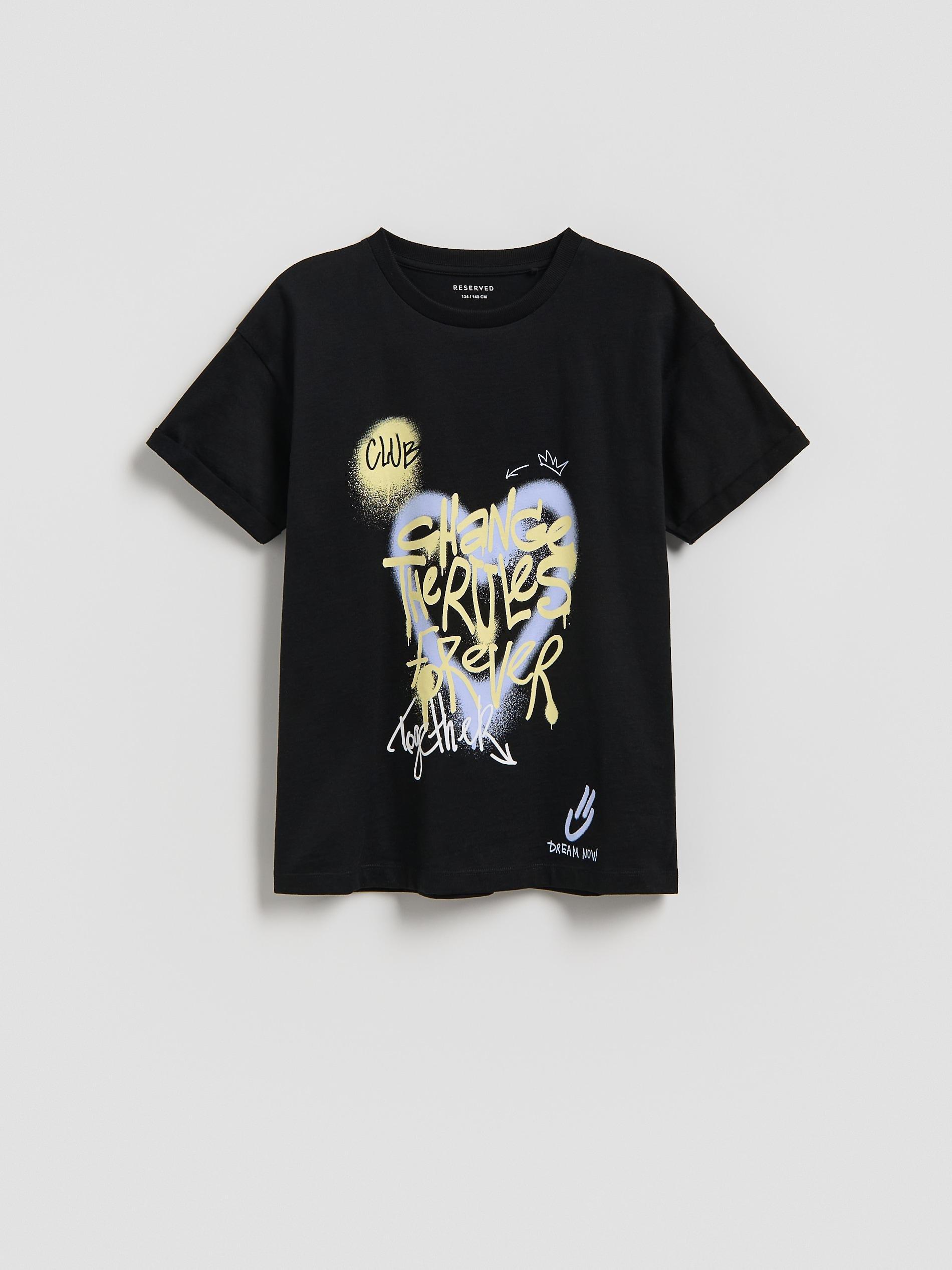 Black T-Shirt With Print, Black, medium