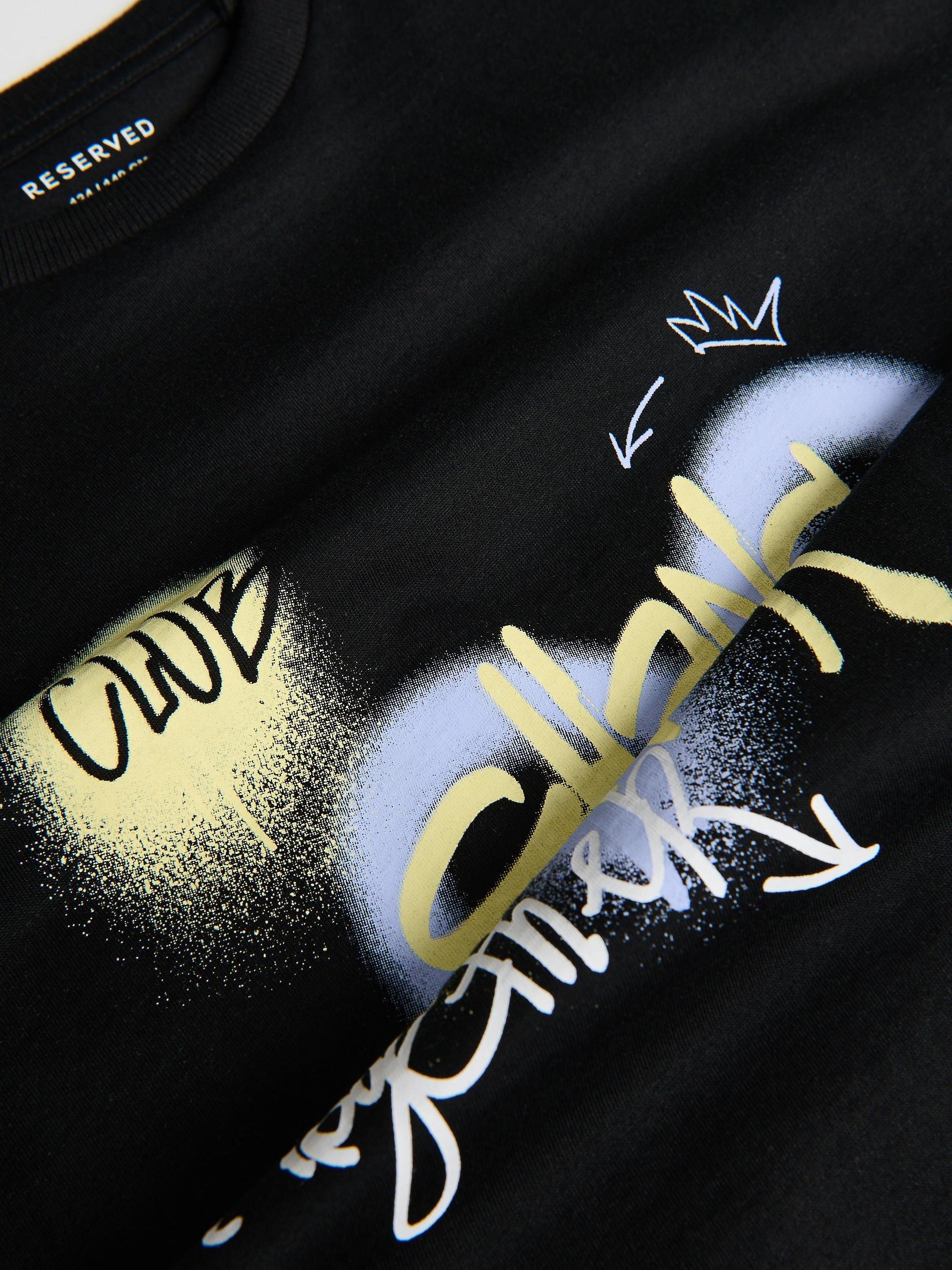 Black T-Shirt With Print, Black, large image number 1