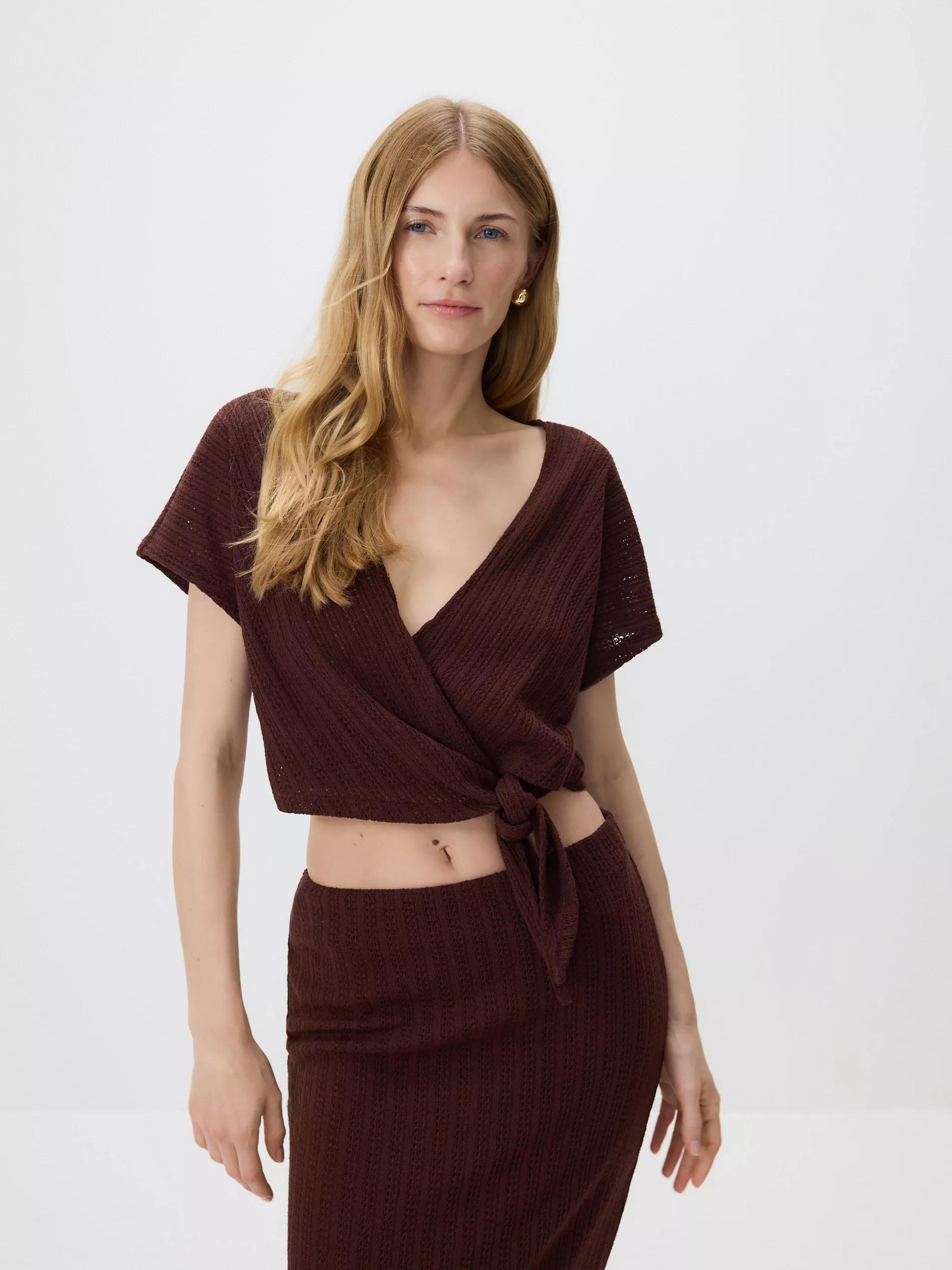 Brown Blouse With Tie Details, , large image number 0