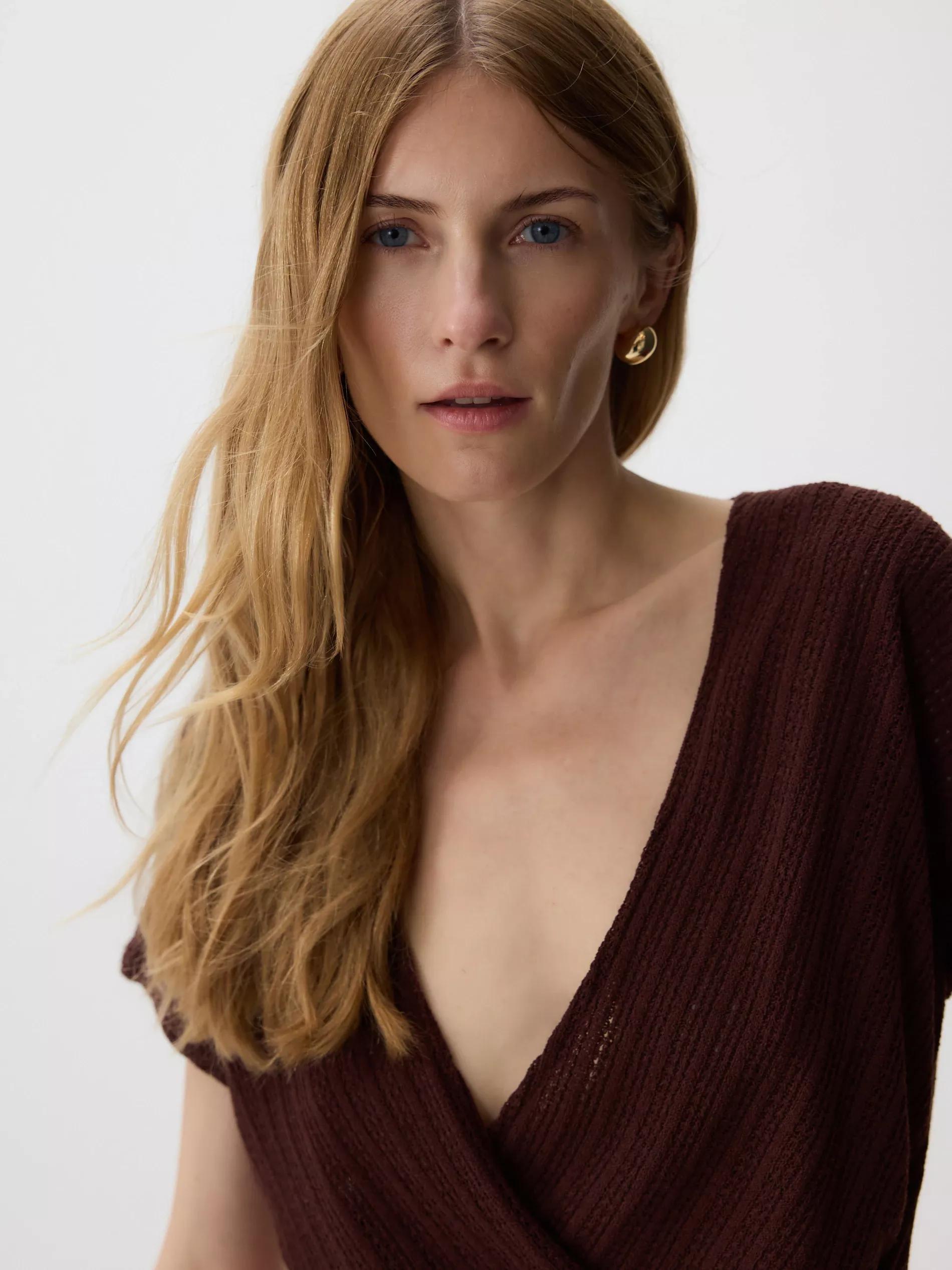 Brown Blouse With Tie Details, Brown, medium